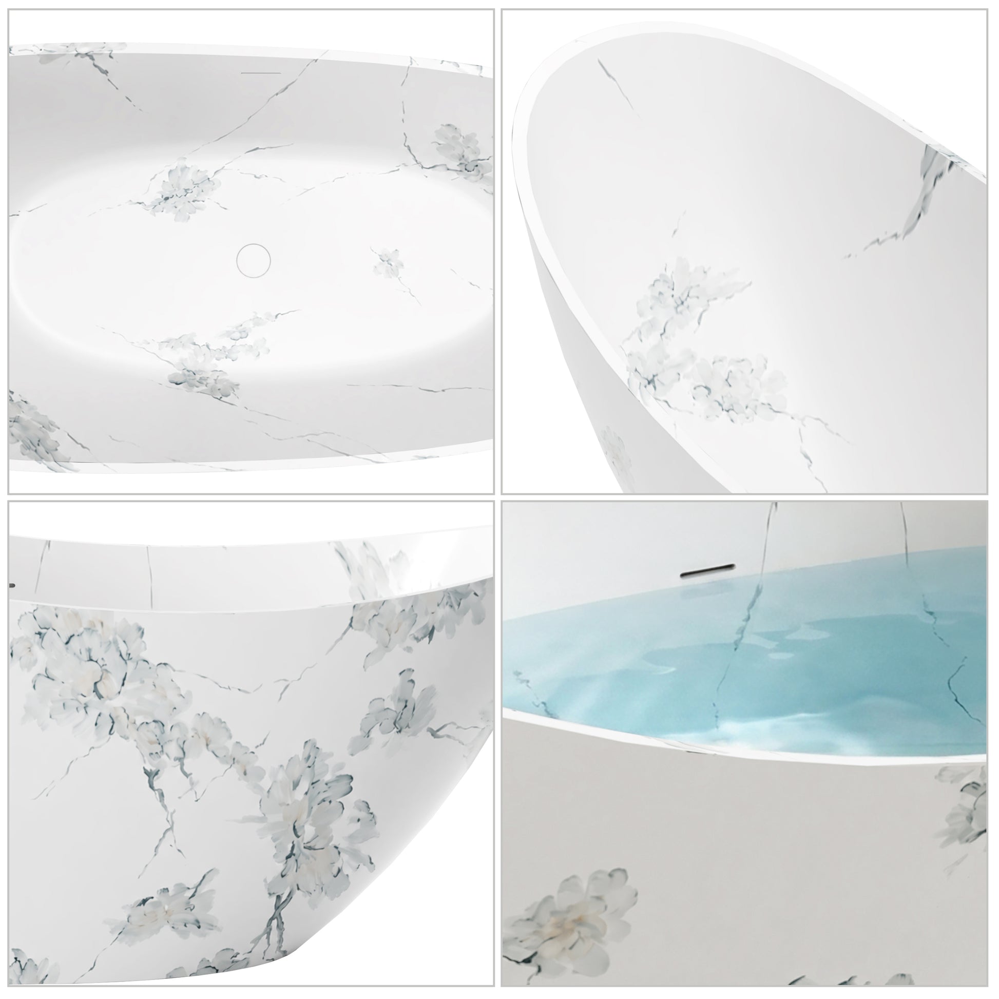 74" Sculptural Freestanding Solid Surface Bathtub with Artistic Ink-Wash Finish - Veinflow
