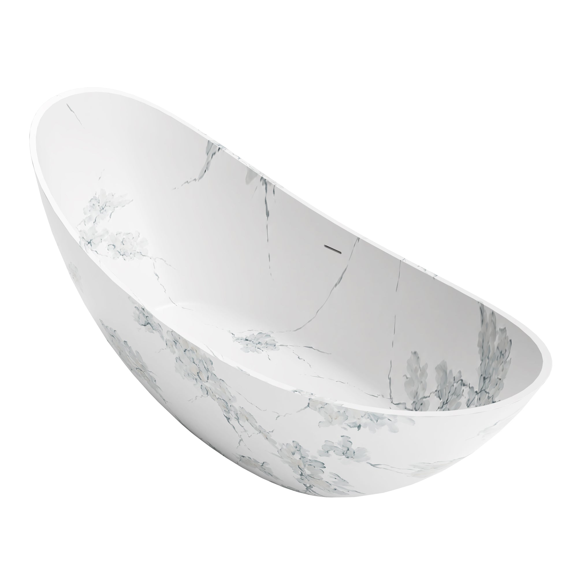 74" Sculptural Freestanding Solid Surface Bathtub with Artistic Ink-Wash Finish - Veinflow