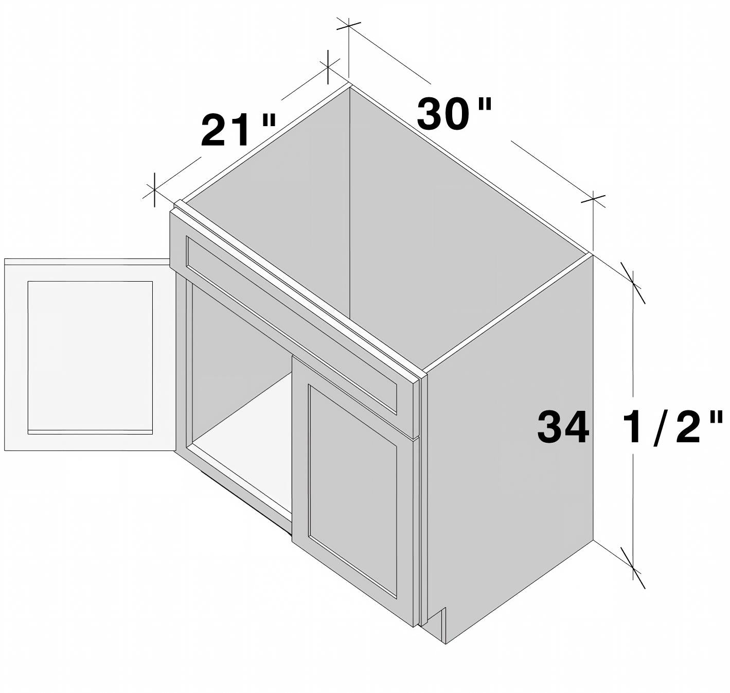 Dove Grey RTA 24"/30"W x 21"D x 34.5"H Vanity Base Cabinet with 2 Doors and 1 False Drawer