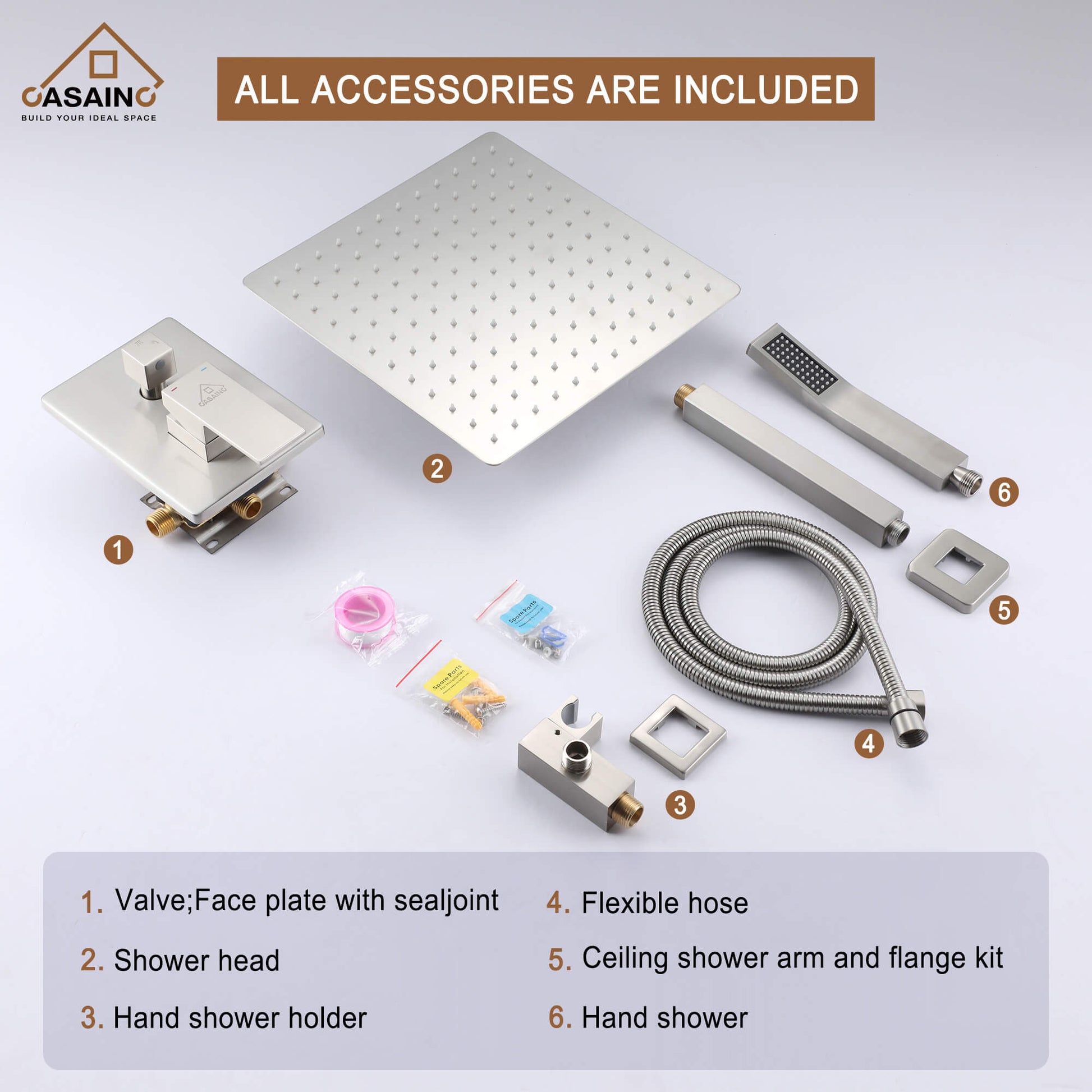 CASAINC 2-Function Shower System with Handheld Shower in Brushed Nickel/Matte Black
