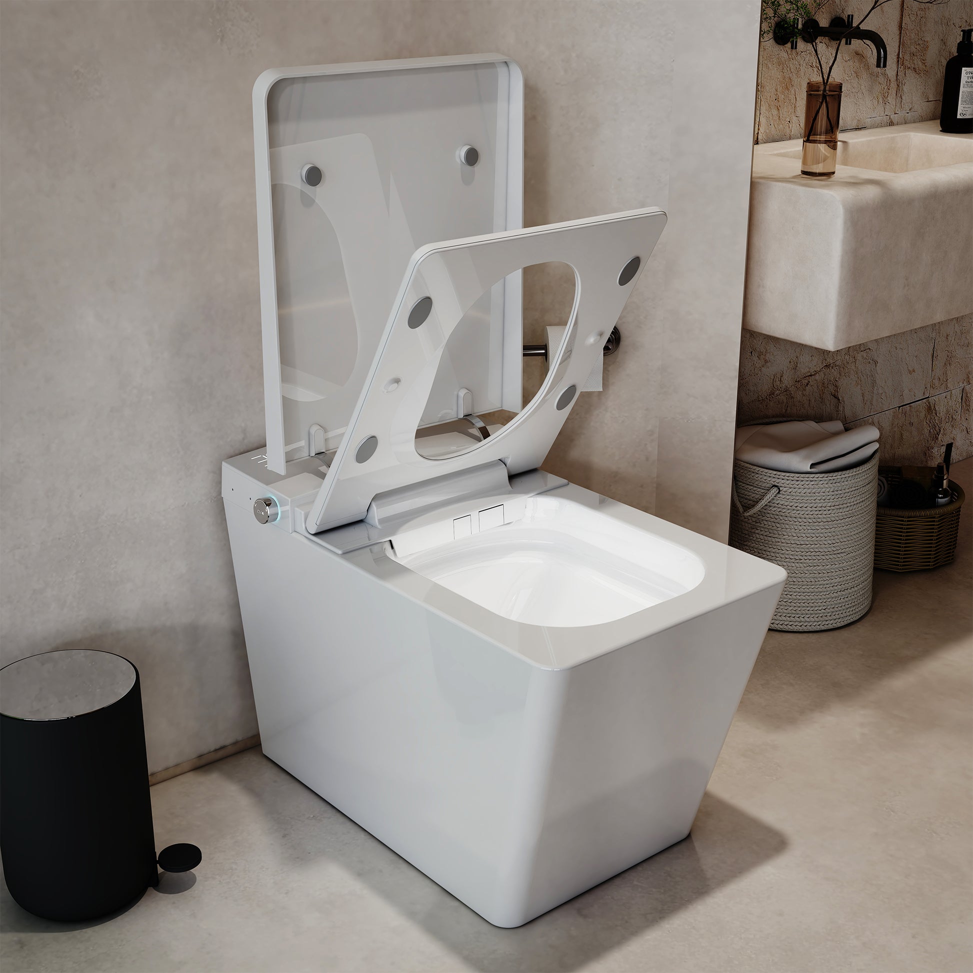 Black & White Smart Built-in Tank Bidet Toilet with Foot-Touch Lid Opening