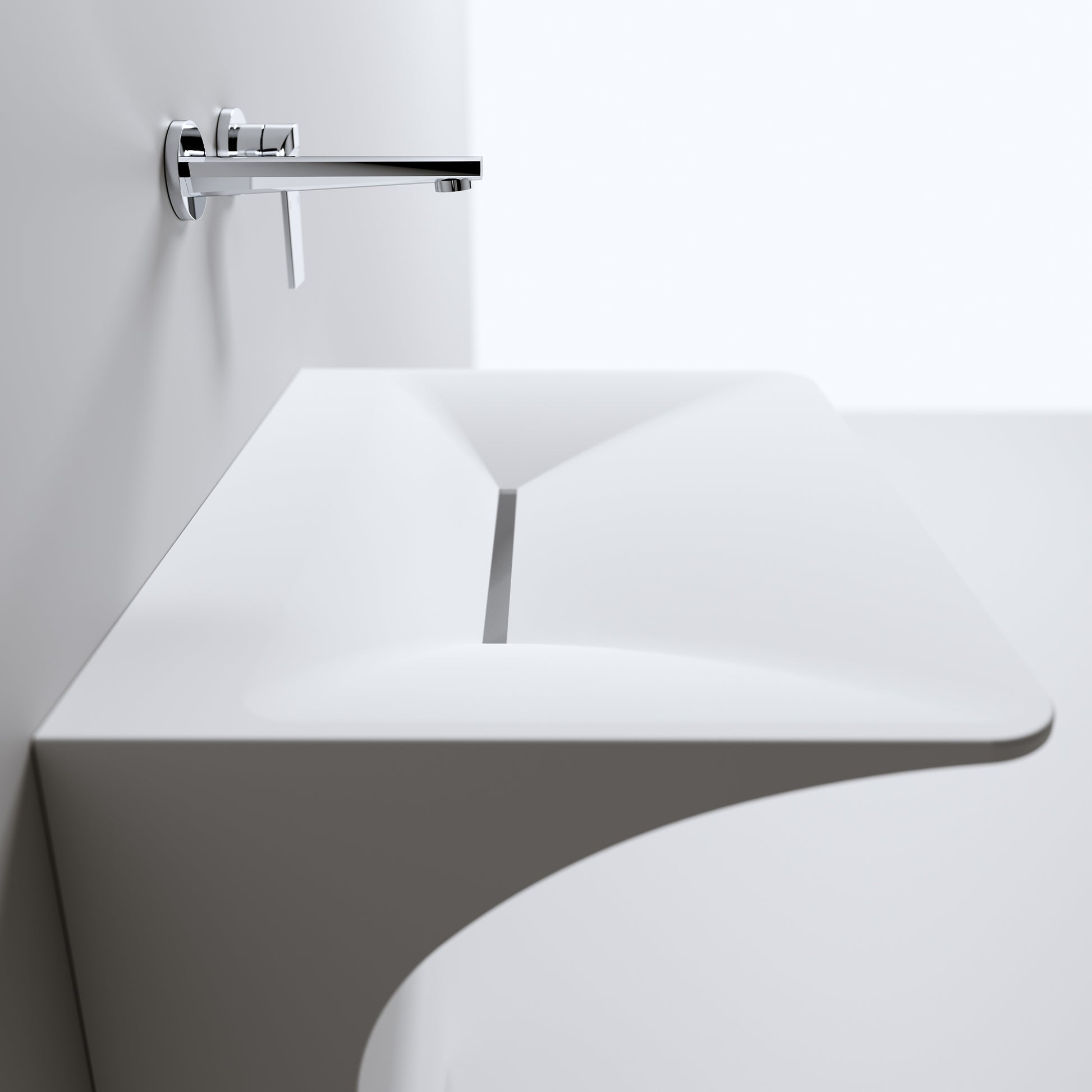 Architectural Matte White Solid Surface Wall-Mounted Pedestal Sink