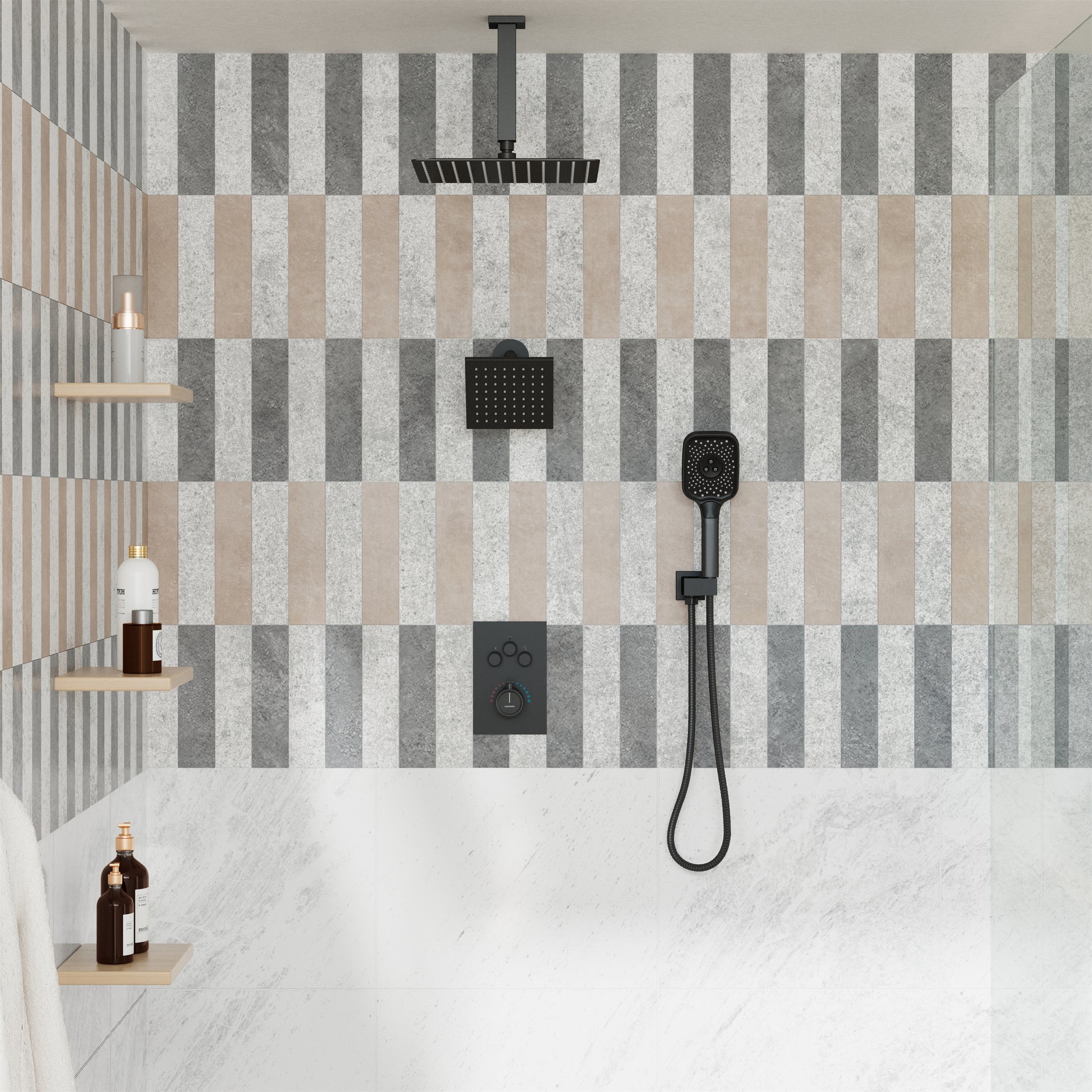 12" Ceiling Mount Rainfall Shower Head Thermostatic Shower System
