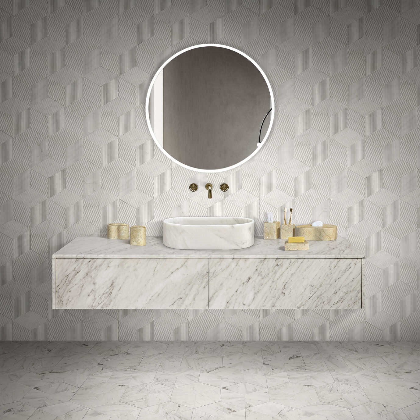 23.6" Natural Marble Vessel Sink with Polished Finish – Real Stone Bathroom Basin in  Beige Gold/White Natural/Gray/Green