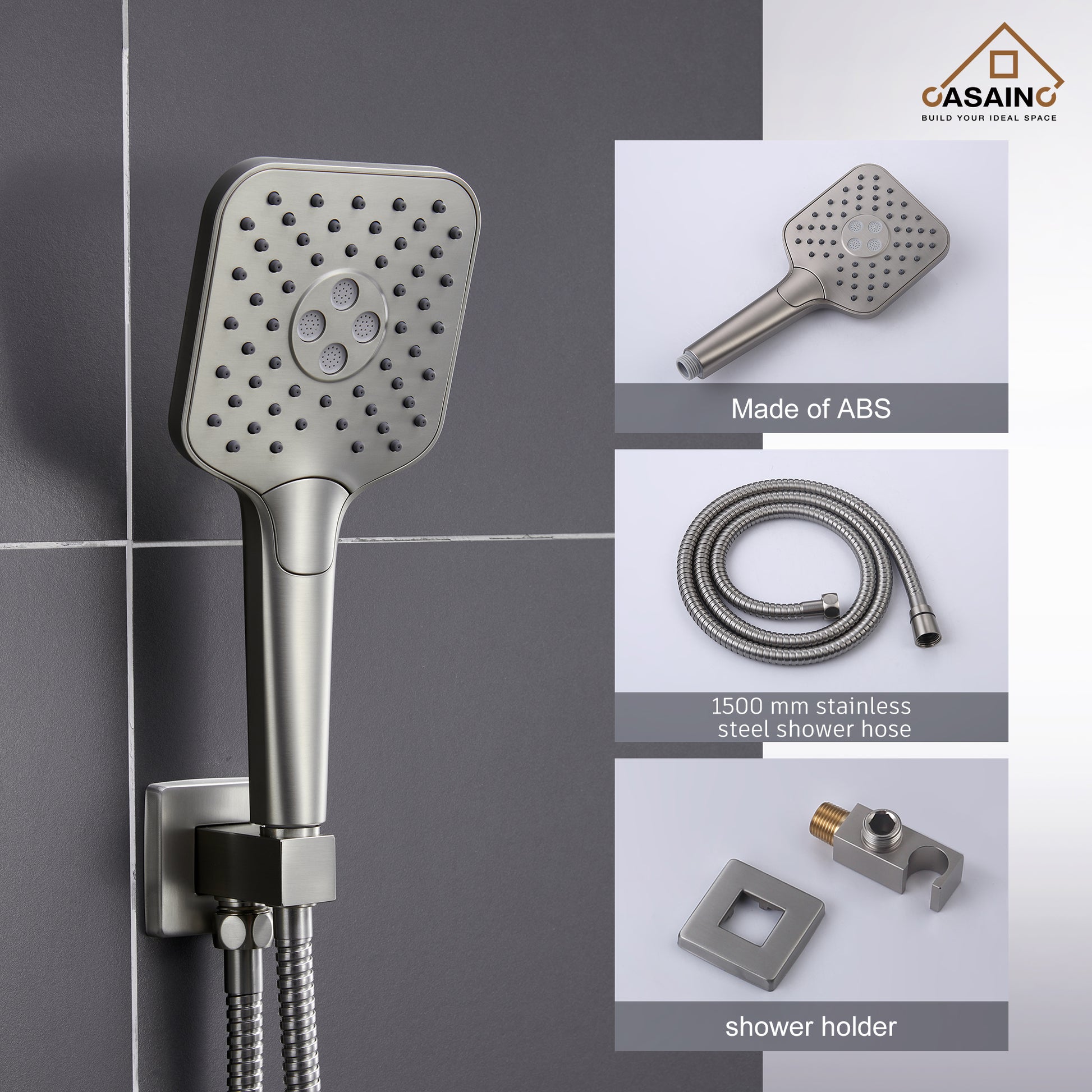 CASAINC 10 inch Square Wall-mounted rain shower faucet with pressure balanced valve