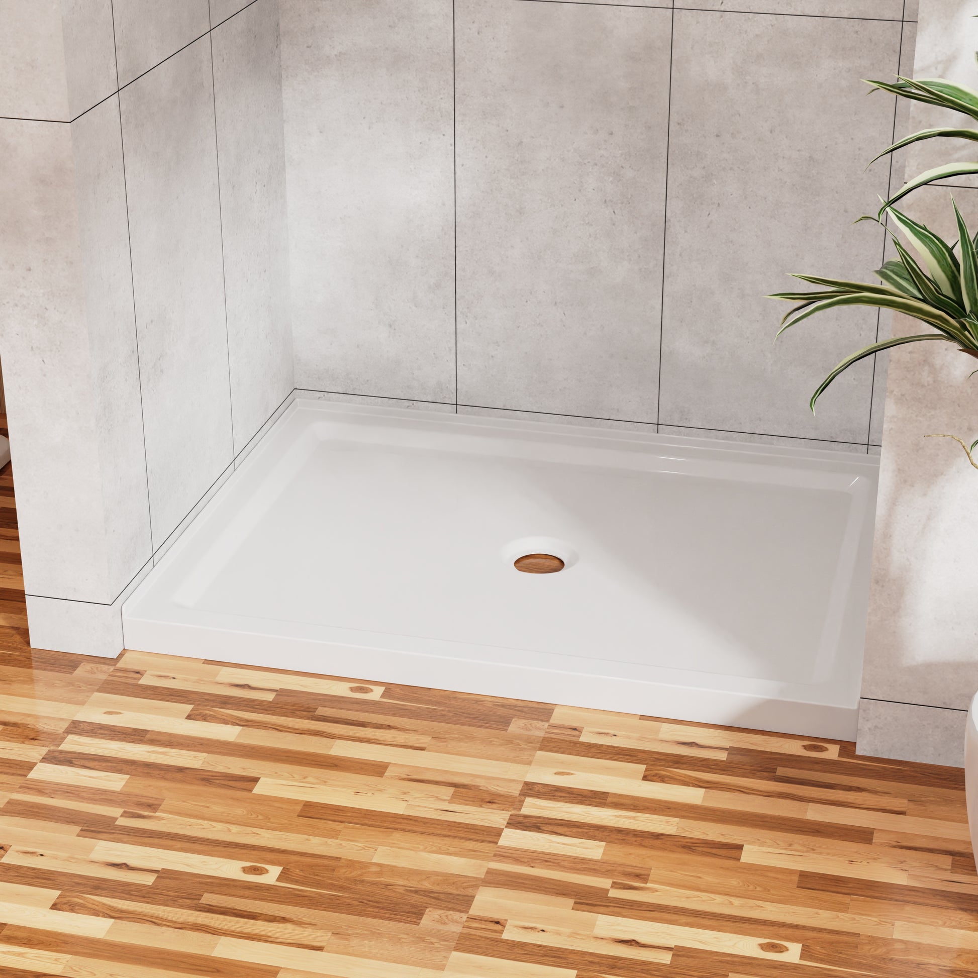 48" x 32" Acrylic Shower Base with Center Drain, Non-Slip Single Threshold Design
