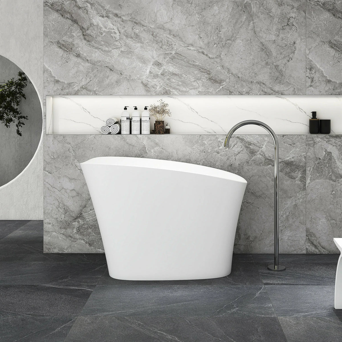 51 Inch Freestanding Solid Surface Deep Soaking Bathroom Bathtub with Seat