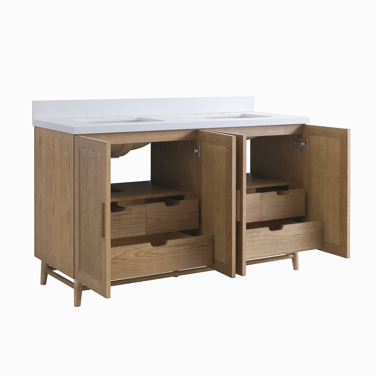 Fully Assembled 36''/48"/60"  Light Coffee Freestanding Single Sink Bathroom Vanity with Solid Wood Construction and Engineered White Top