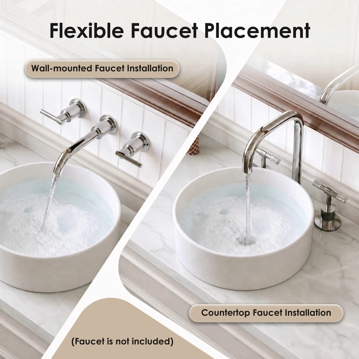 14 in. Round Ceramic Vessel Bathroom Sink in Glossy White / Stone Pattern Matte White