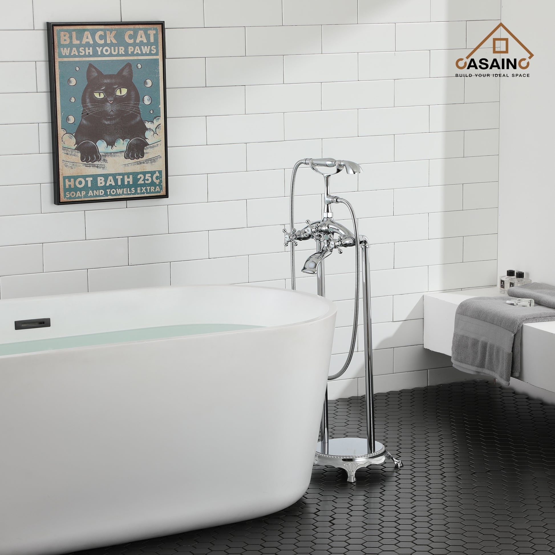 Clawfoot Freestanding Tub Faucet with Triple Handle and Hand Shower
