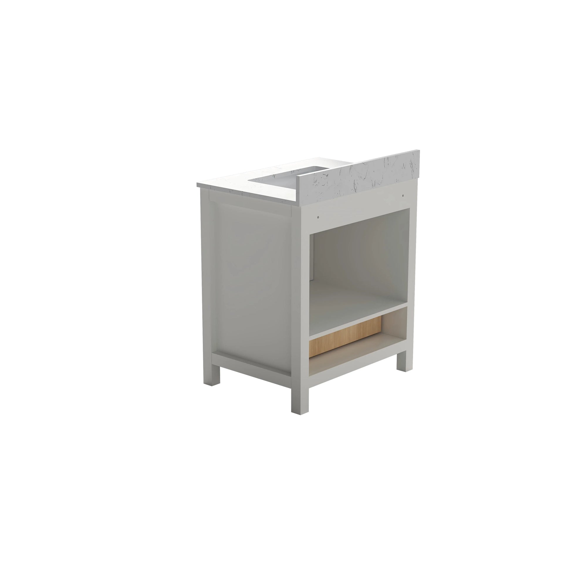 30"/36"/48"/72" Freestanding Bathroom Vanity with White Marble-Pattern Artificial Stone Top