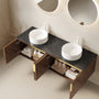 30 in. / 60 in. Floating Bathroom Vanity with Black Sintered Stone Top and Round Ceramic Vessel Sink, Brown Oak Woodgrain