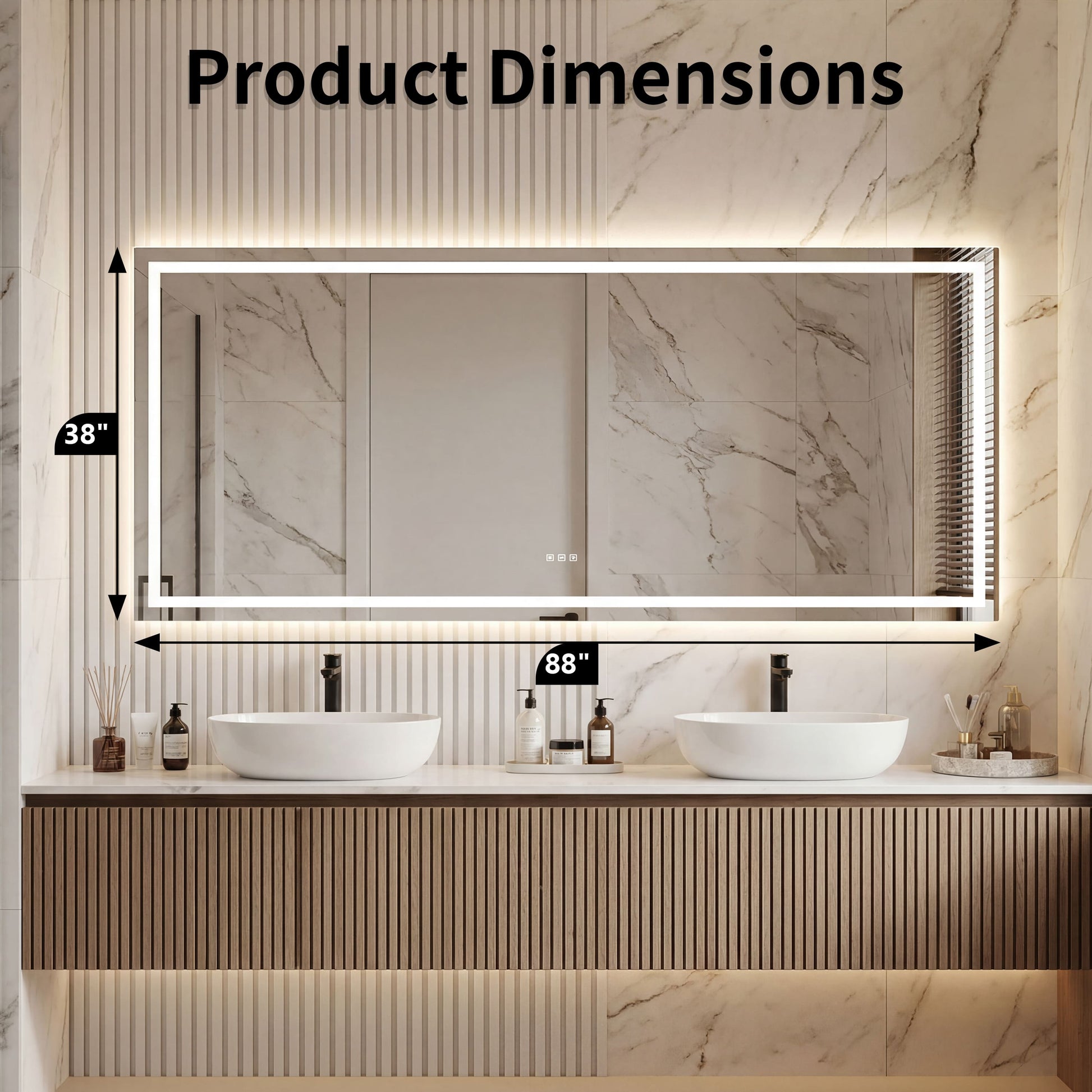 Dual Lighting LED Bathroom Mirror with Touch Dimming, Anti Fog