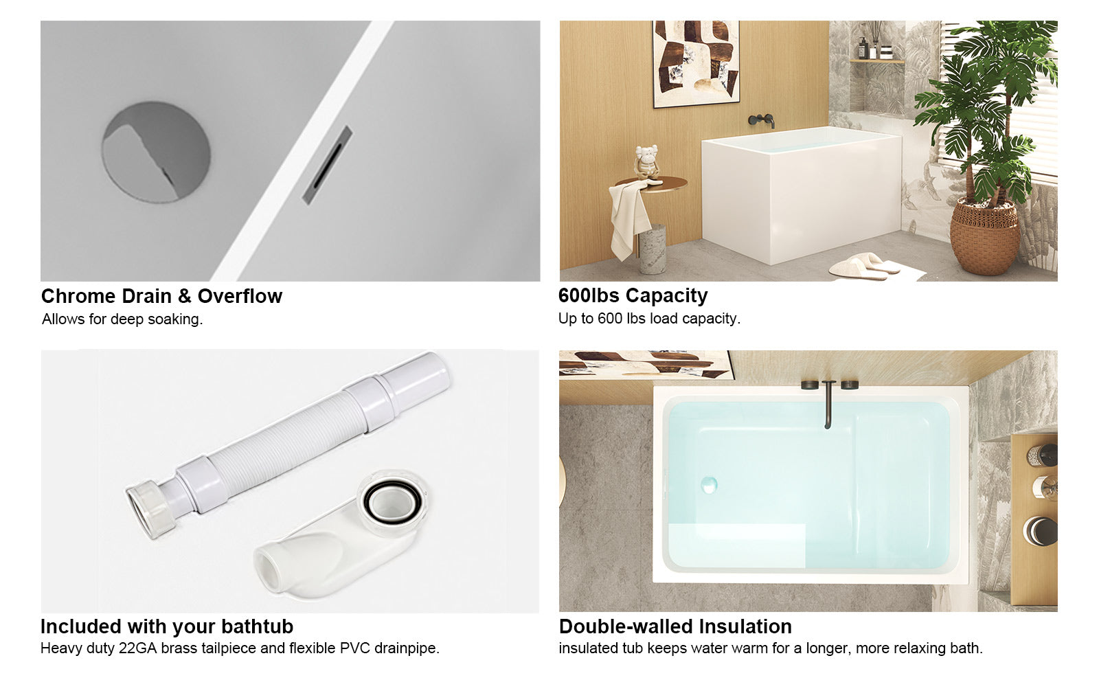 43 in. Glossy White Acrylic Freestanding Soaking Bathtub with Built-In Seat, Chrome Overflow and Pop-Up Drain