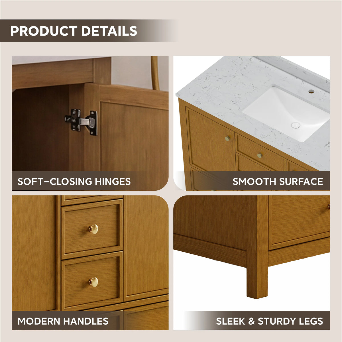 48"/60"/72" Freestanding Bathroom Vanity with Single/Double Sink & Marble Top