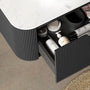 48" Black Floating Bathroom Vanity with Stone-Pattern Ceramic Vessel Sink and Carrara White Sintered Stone Top