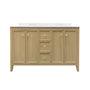 54" Light Oak Freestanding Bathroom Vanity with Double Sink & Marble Top