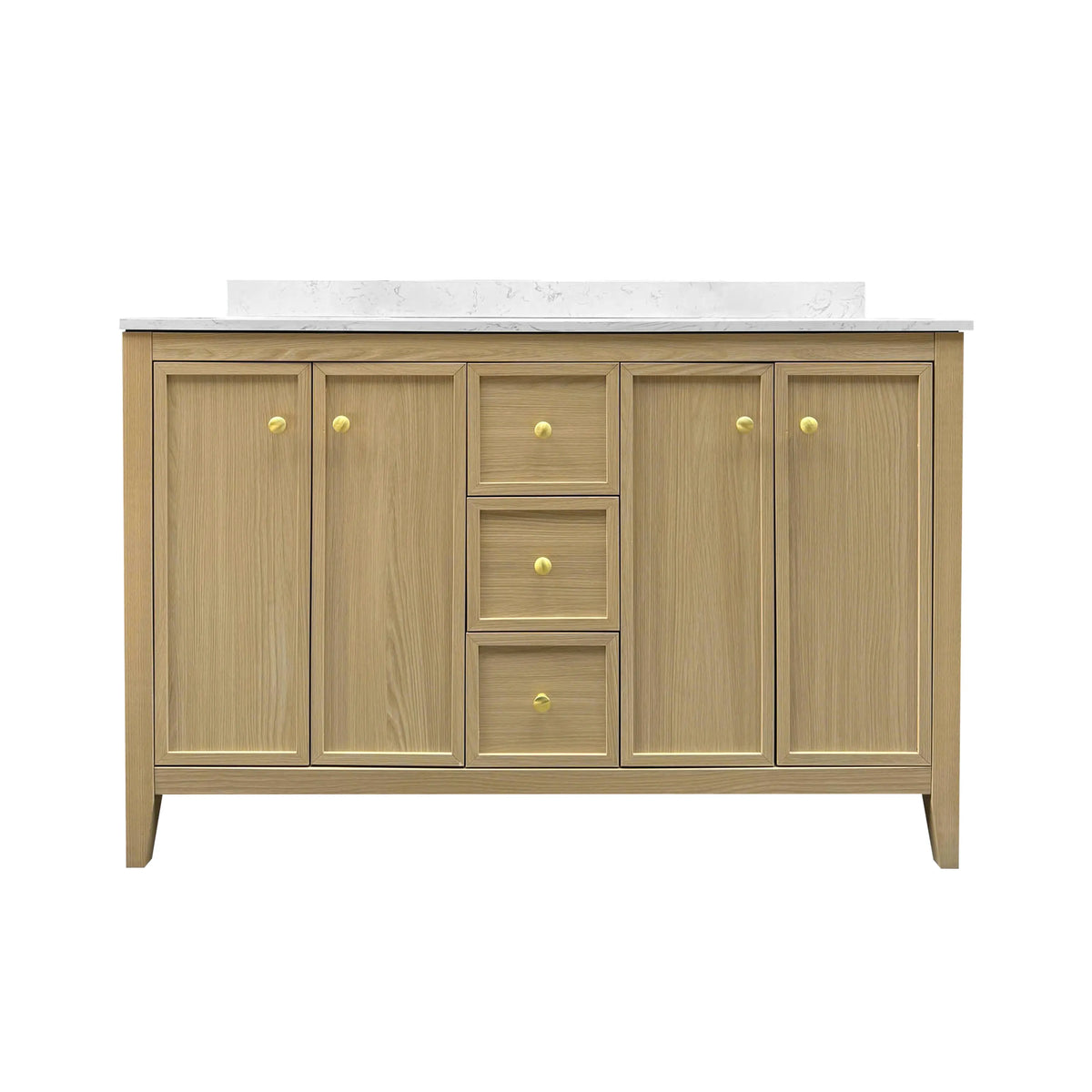 54" Light Oak Freestanding Bathroom Vanity with Double Sink & Marble Top