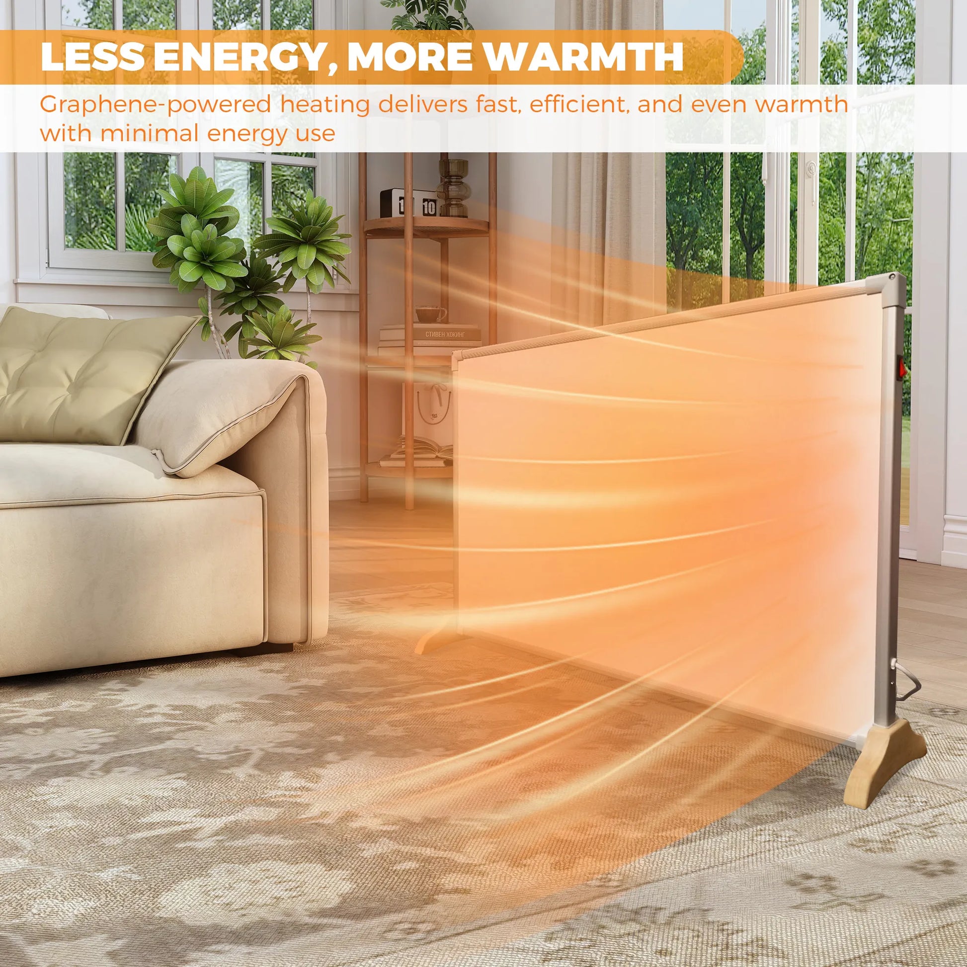 550W Graphene Wall-Mounted Electric Panel Heater with Wood Base and Stainless Steel Finish