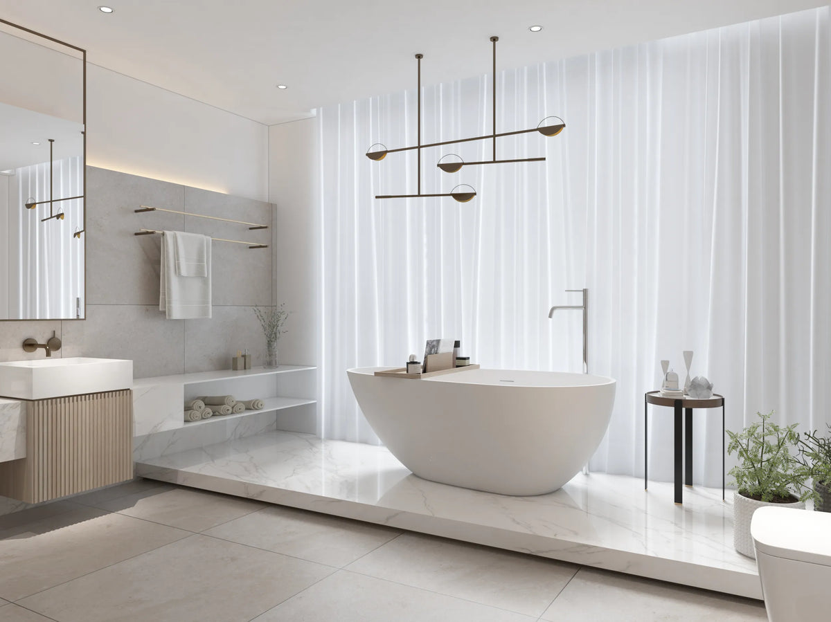 59" Matte White Egg-Shaped Stone Resin Freestanding Soaking Tub, cUPC Certified