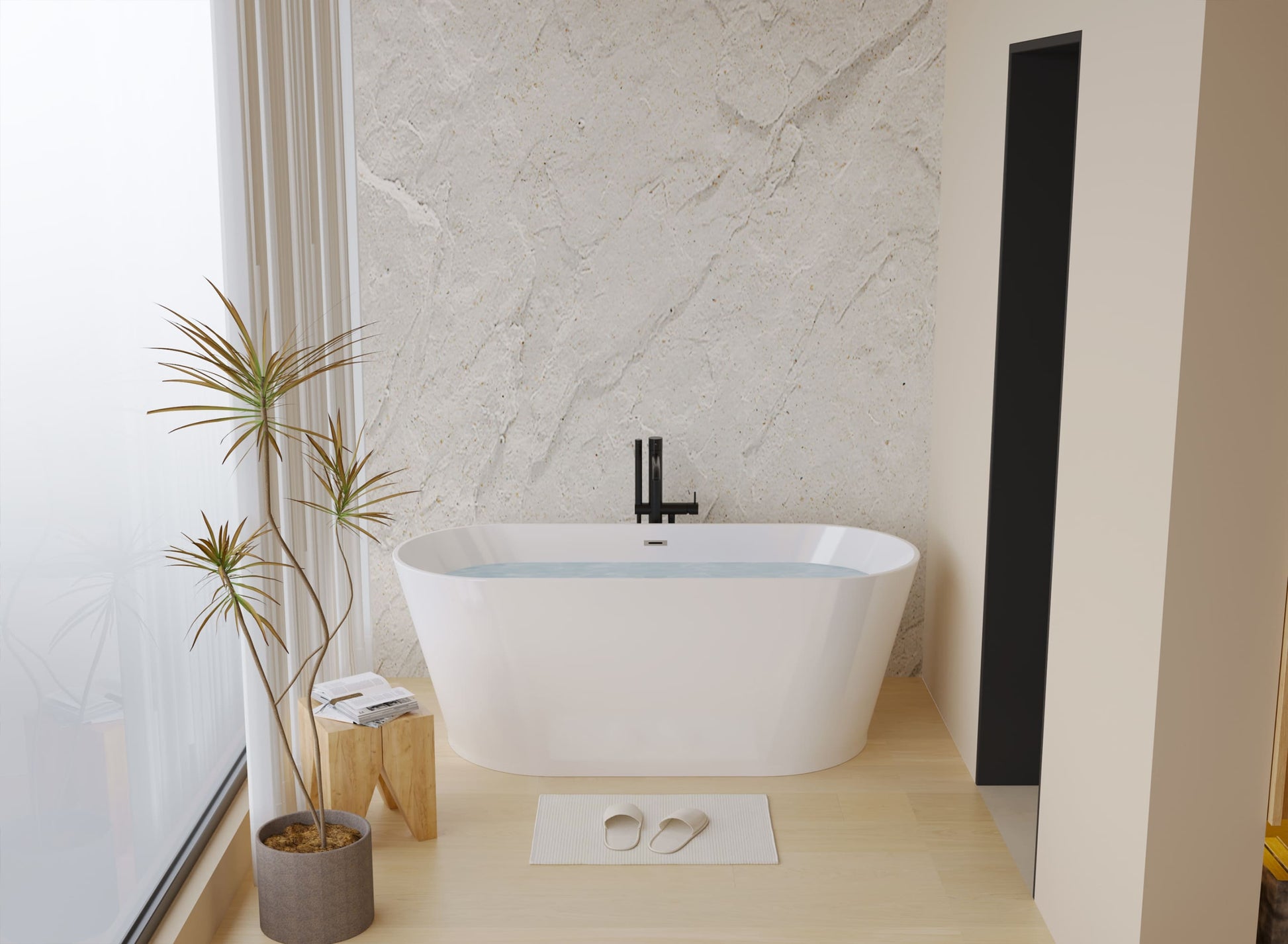 59 in. Acrylic Freestanding Soaking Bathtub with Toe-Tap Drain in Glossy White/Black