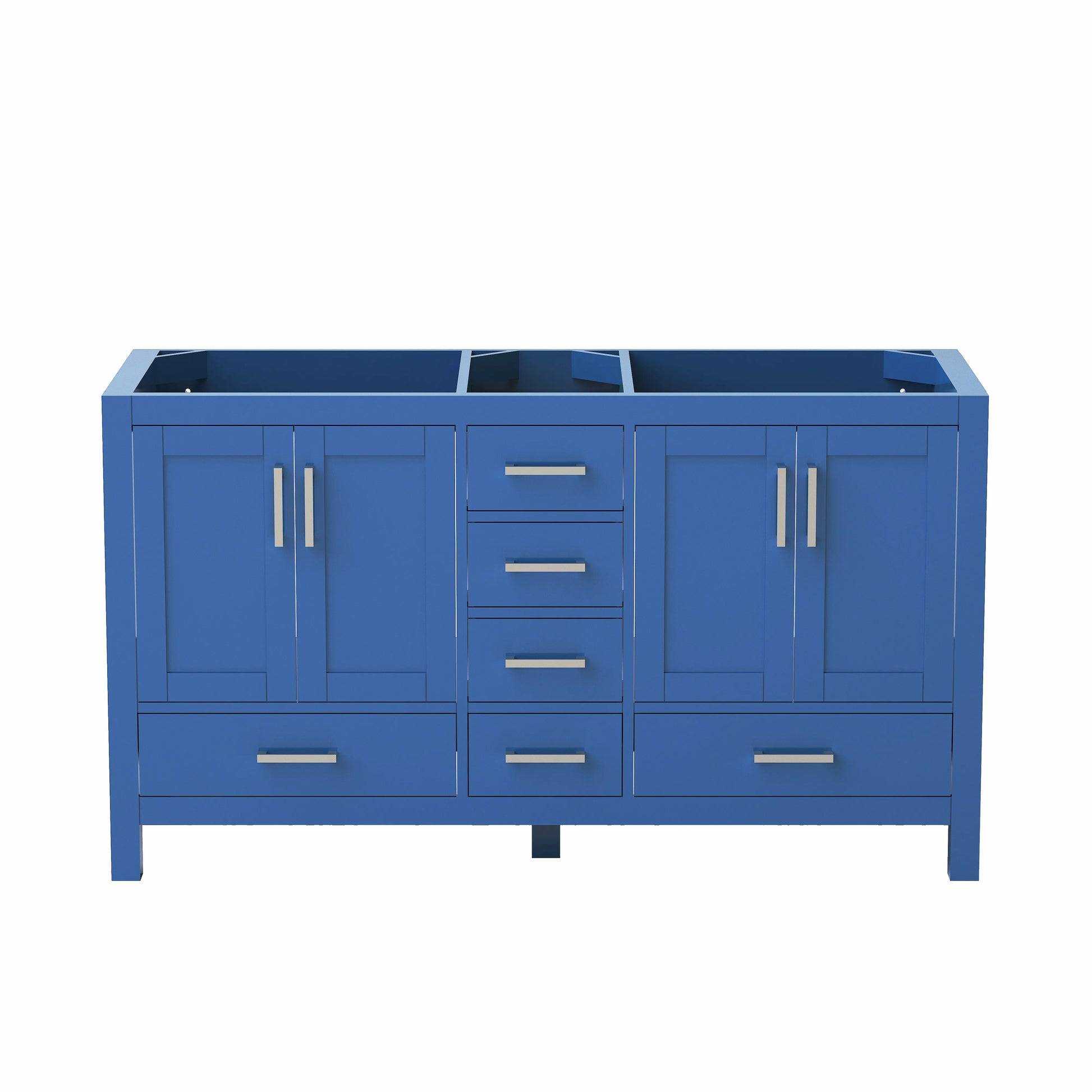 60"/84" Navy Blue Double Sink Bathroom Vanity with White Marble-Pattern Top