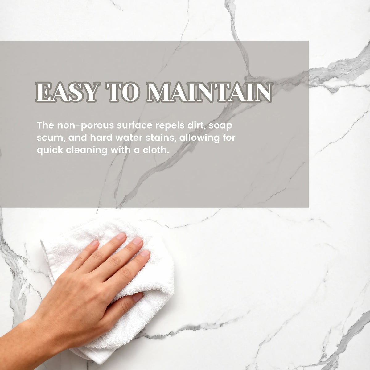 60"x36"x75"/96" Matte White with Marble Texture SMC Shower Wall Panel Kit