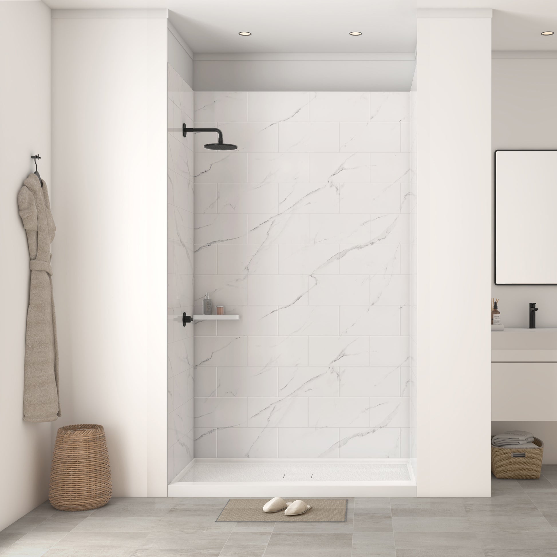 60"x36"x96" SMC Shower Wall Panel Kit with Medium Subway Tile Pattern with Calacatta Matte Finish