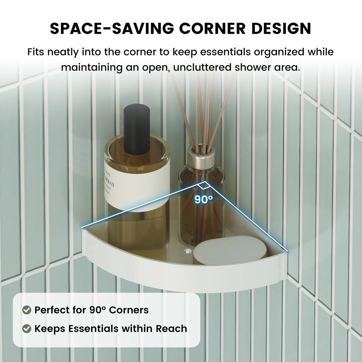 6" x 6" x 1.2" Glossy White SMC Shower Corner Shelf
