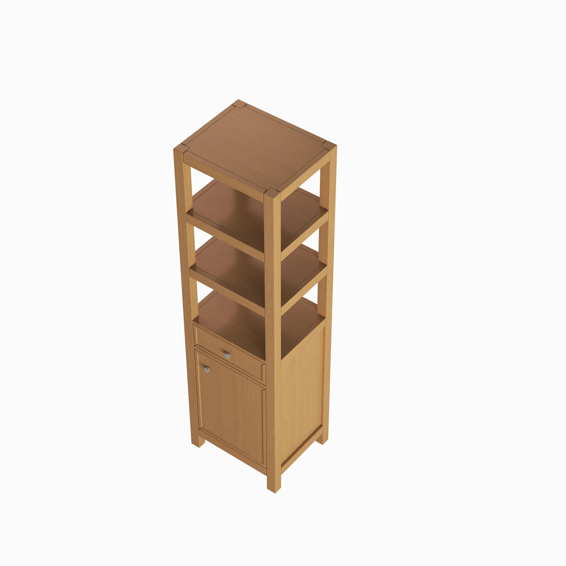 71" Height White Oak Grain Tall Bathroom Side Cabinet with Open Shelves and Drawer