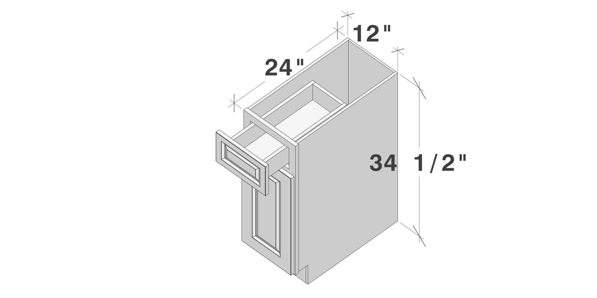 Glacier White RTA 12"-21"W x 24"D x 34.5"H Standard Base Cabinets With 1 Door, 1 Drawer & 1 Shelf