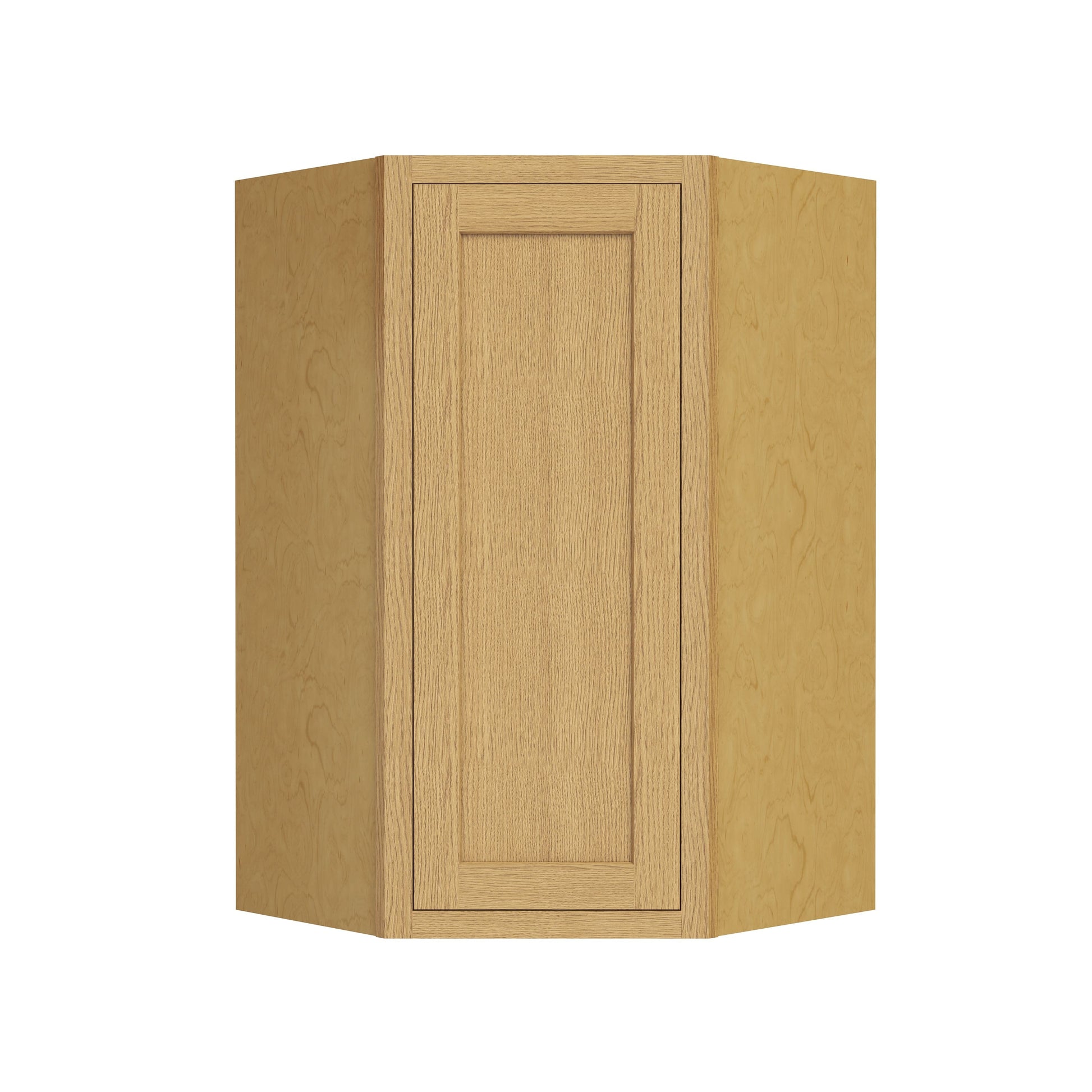 Inset Hazelnut Oak RTA 25.5"W x 18-42"H x 13.5"D 4-Size Diagonal Corner Wall Cabinet with 2-3 Shelves