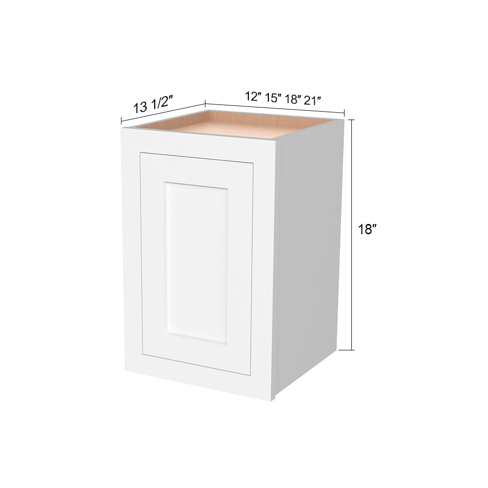Inset Origami White RTA 12-21"W x 18"H x 13.5"D 4-Size Single Door Wall Cabinet