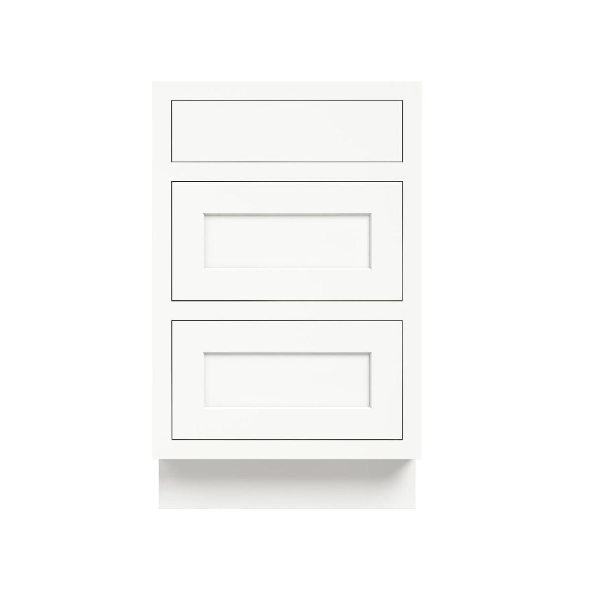 Inset Origami White RTA 12-36"W x 34.5"H x 25"D 9-Size Base Cabinet with 3 Drawers