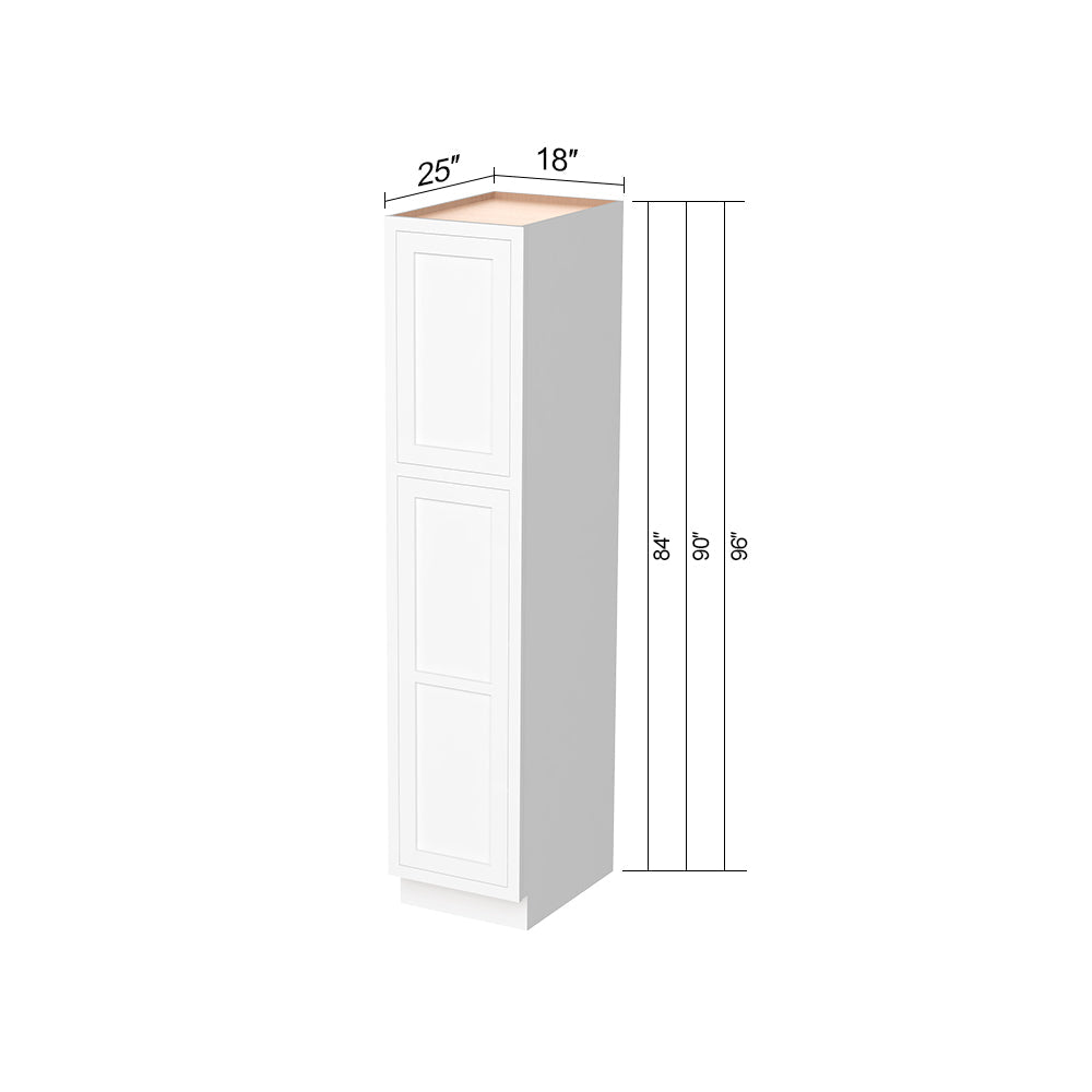 Inset Origami White RTA 18"W x 84-96"H x 25"D 3-Size Pantry Cabinet with 2 Doors and 4 Shelves