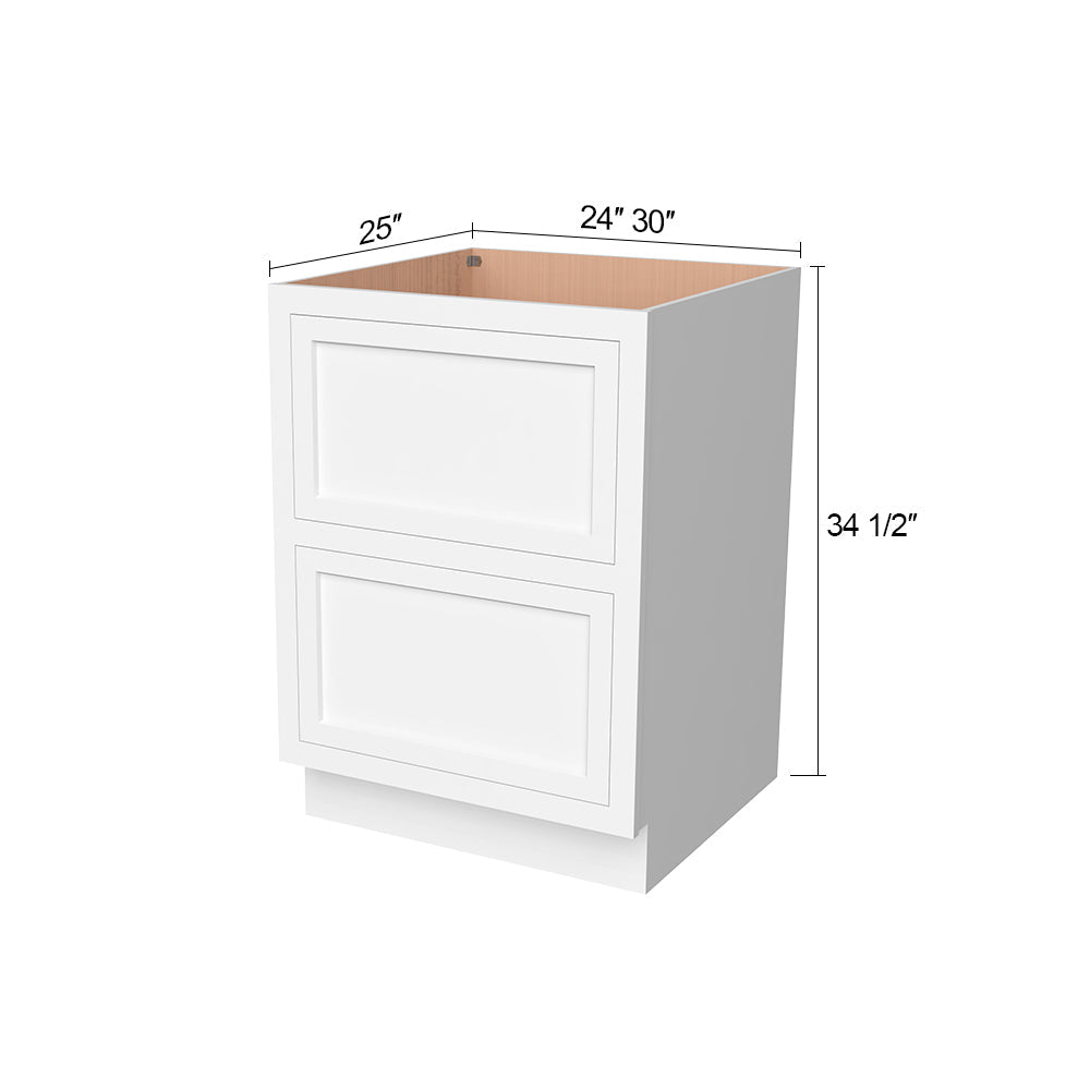 Inset Origami White RTA 24-30"W x 34.5"H x 25"D 2-Size Base Cabinet with 2 Drawers