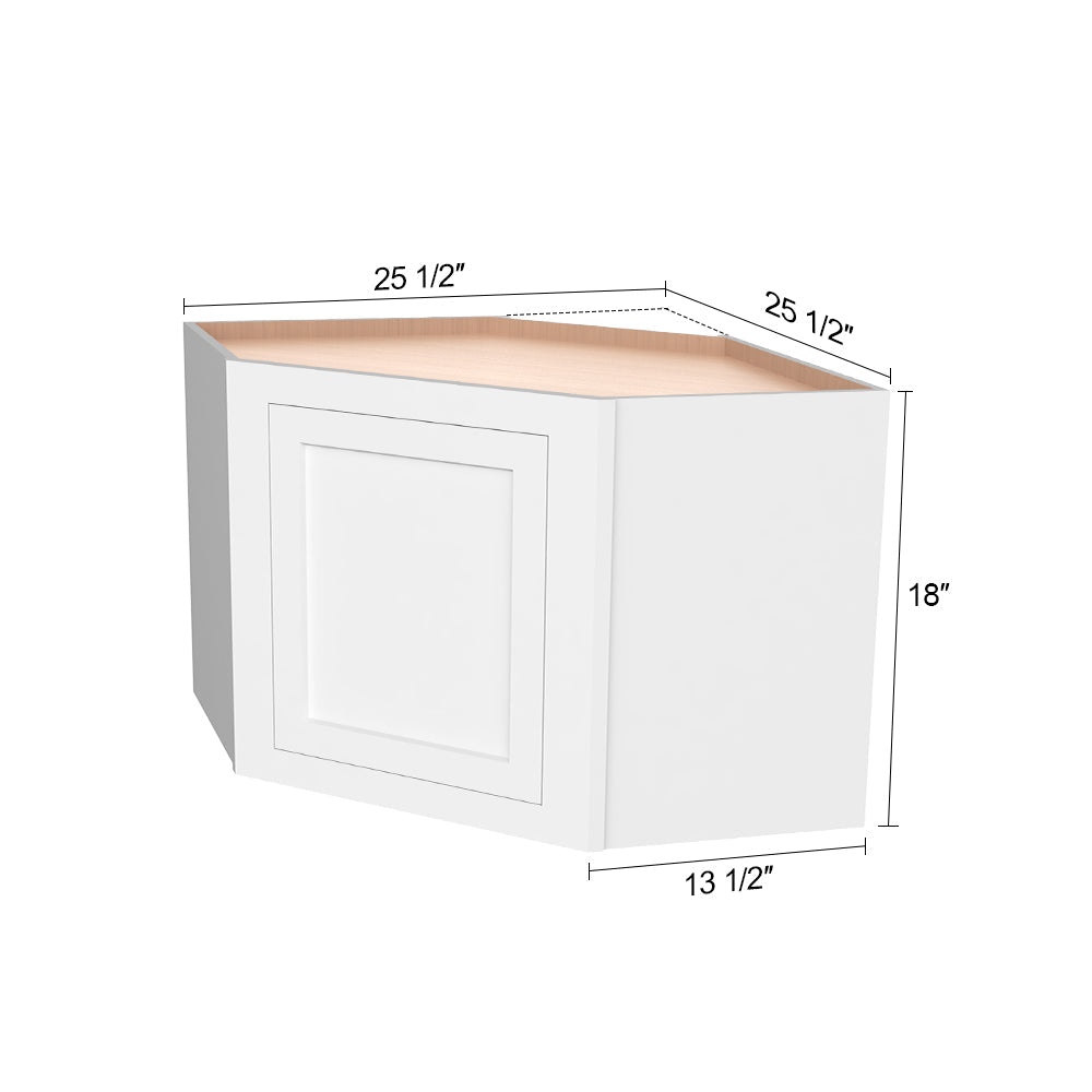 Inset Origami White RTA 25.5"W x 18-42"H x 13.5"D 4-Size Diagonal Corner Wall Cabinet with 2-3 Shelves