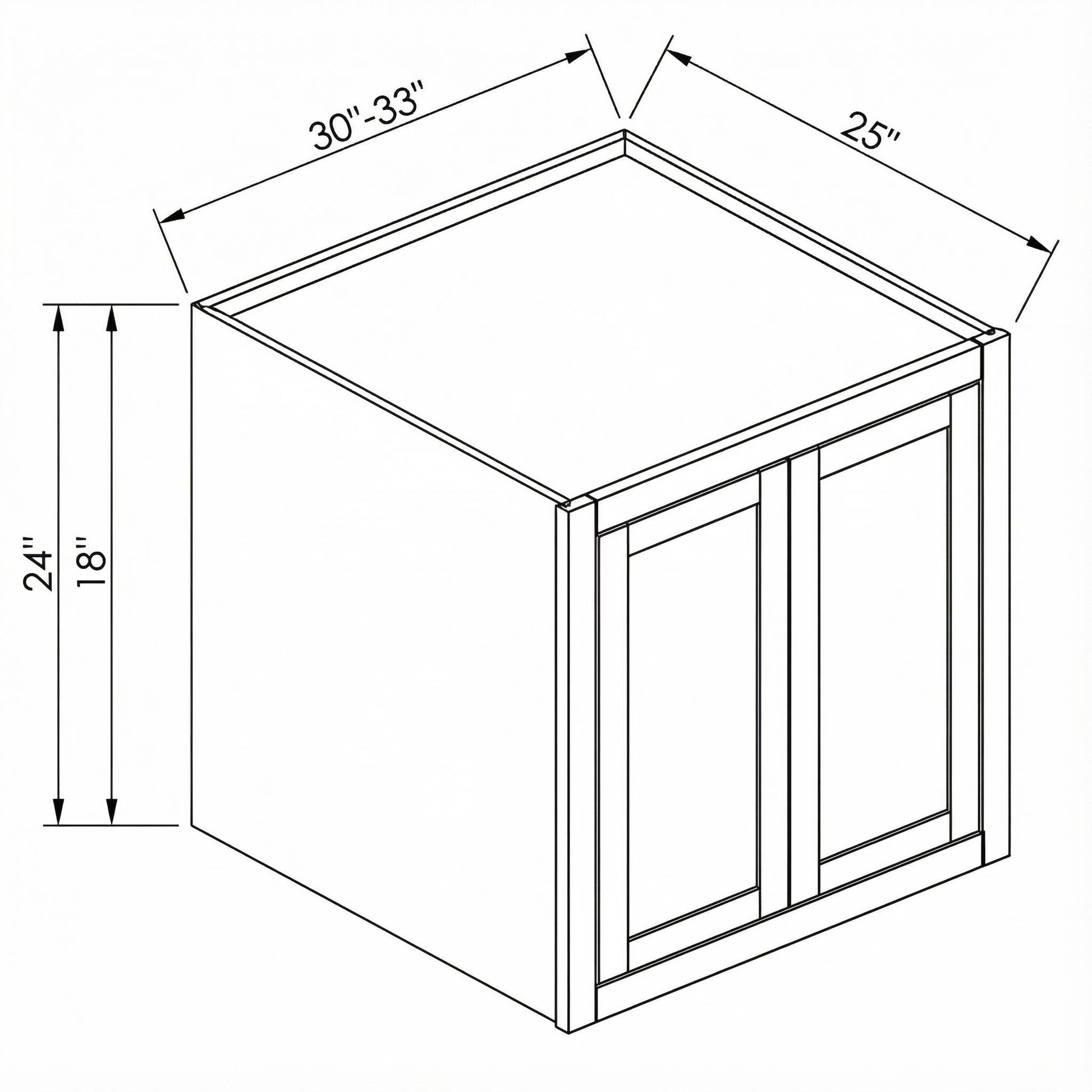 Inset Origami White RTA 30-36"W x 12-24"H x 25"D 7-Size Double Doors Wall Cabinet
