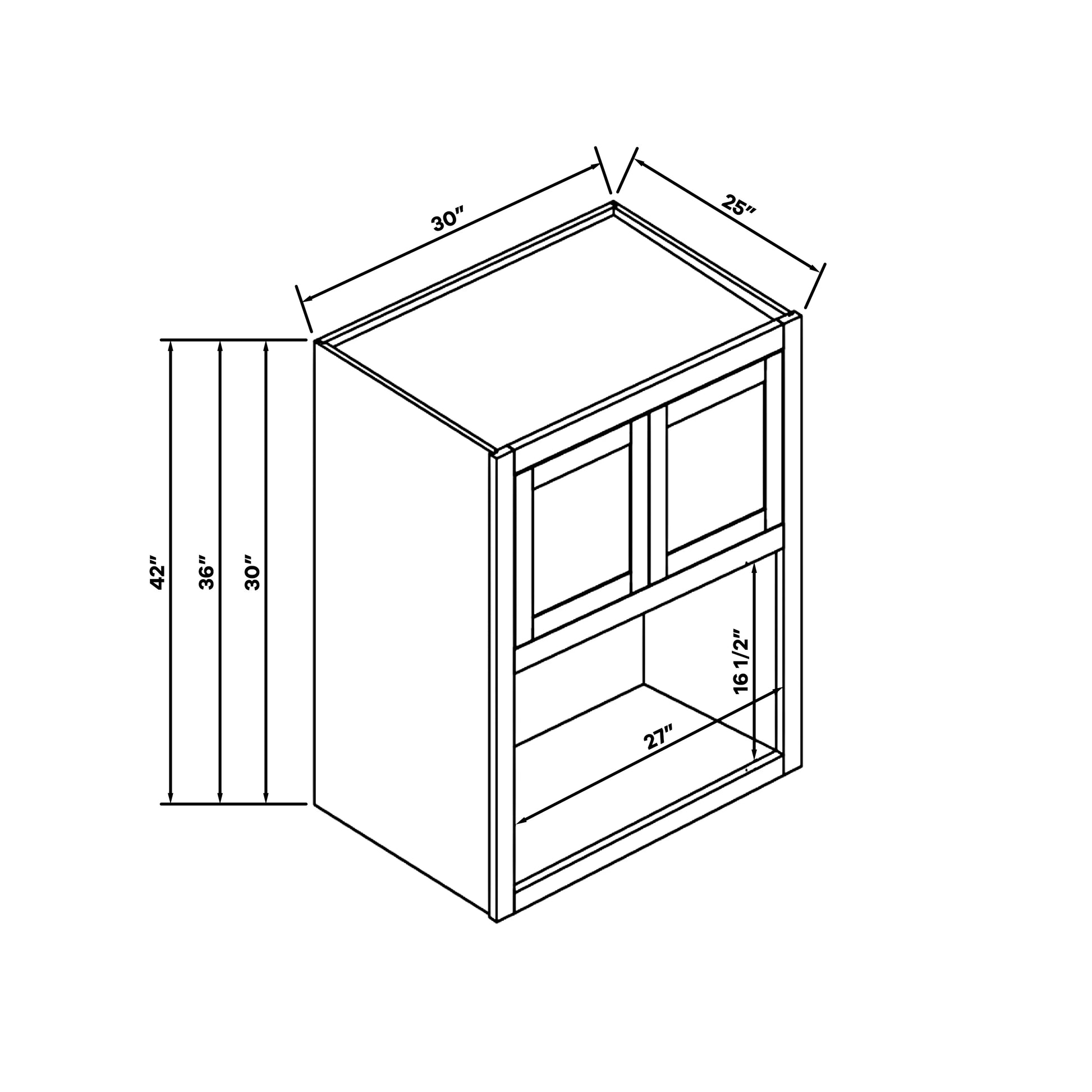 Inset Origami White RTA 30"W x 30-42"H x 25"D 3-Size Double Doors Wall Cabinet with Microwave Opening