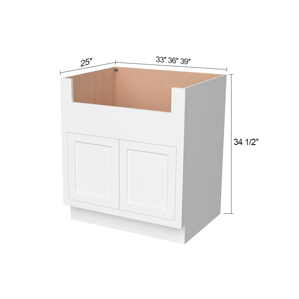 Inset Origami White RTA 33-39"W x 34.5"H x 25"D 3-Size Farm Sink Base Cabinet with 2 Doors