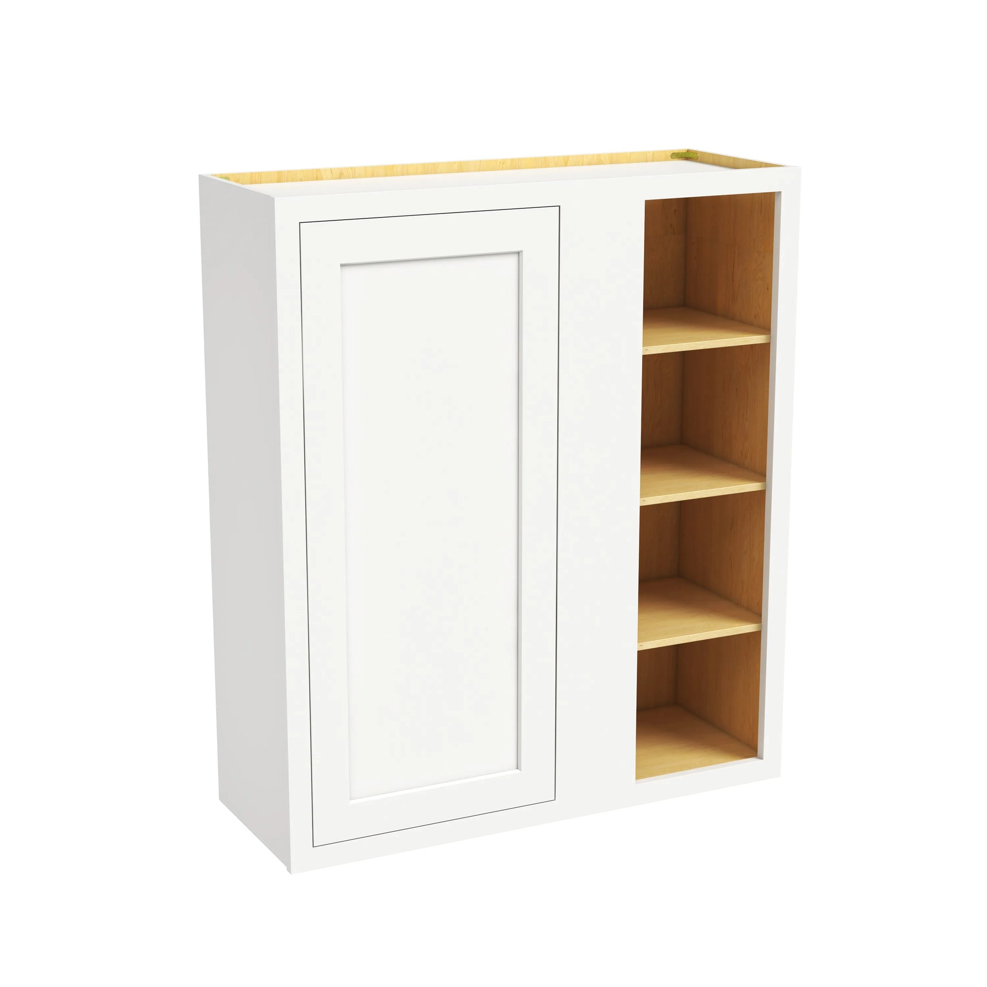 Inset Origami White RTA 36"W x 30-42"H x 13.5"D 3-Size Blind Corner Wall Cabinet with 2-3 Shelves