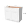 Inset Origami White RTA 39-42"W x 34.5"H x 25"D 2-Size Sink Base Cabinet with 2 Doors and 2 False Drawers