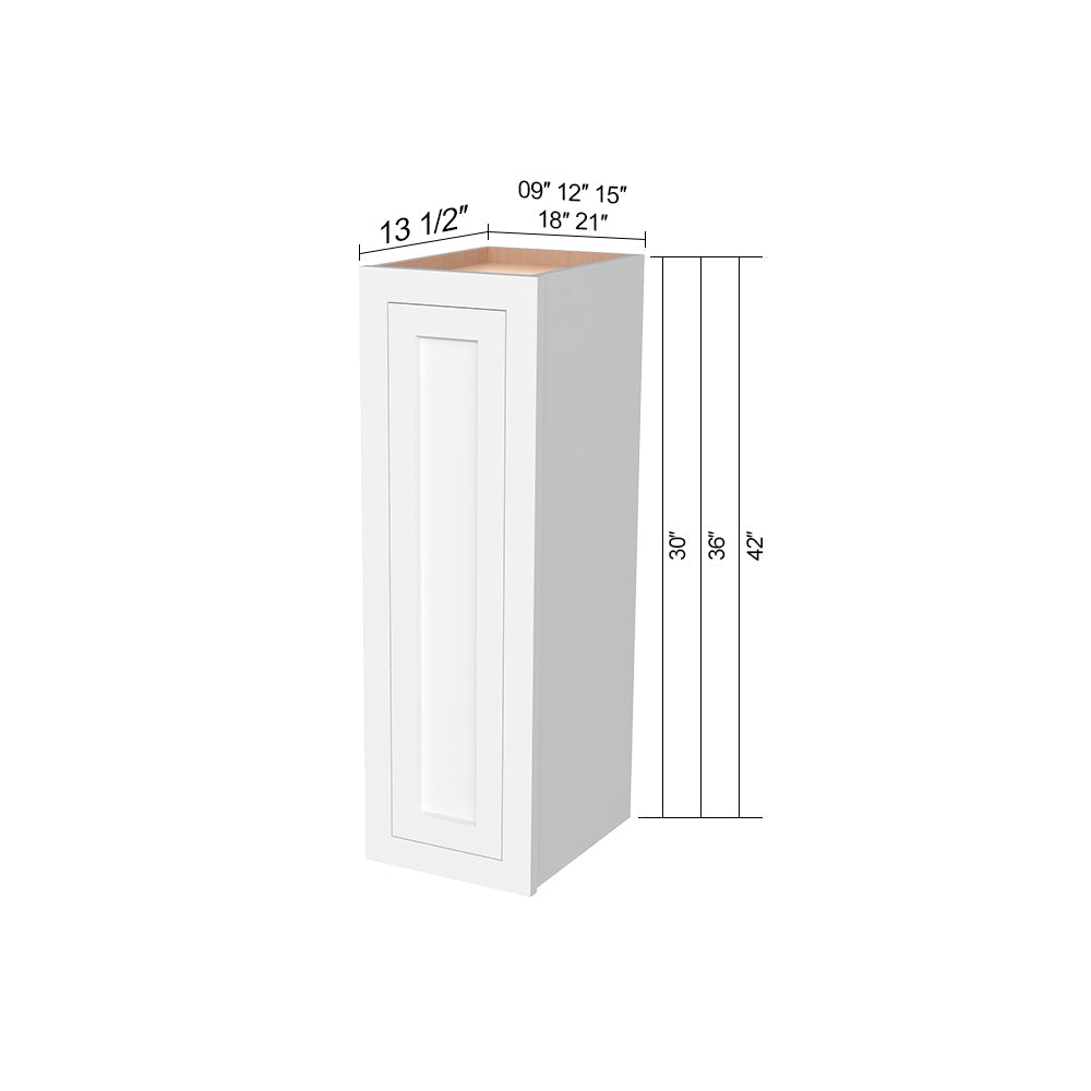 Inset Origami White RTA 9-21"W x 30-42"H x 13.5"D 15-Size Single Door Wall Cabinet