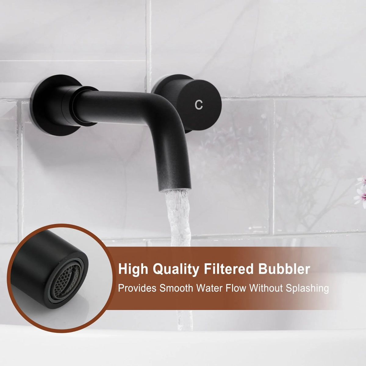 Matte Black 2-Handle Wall-Mounted Bathroom Basin Faucet with 360° Swivel Spout