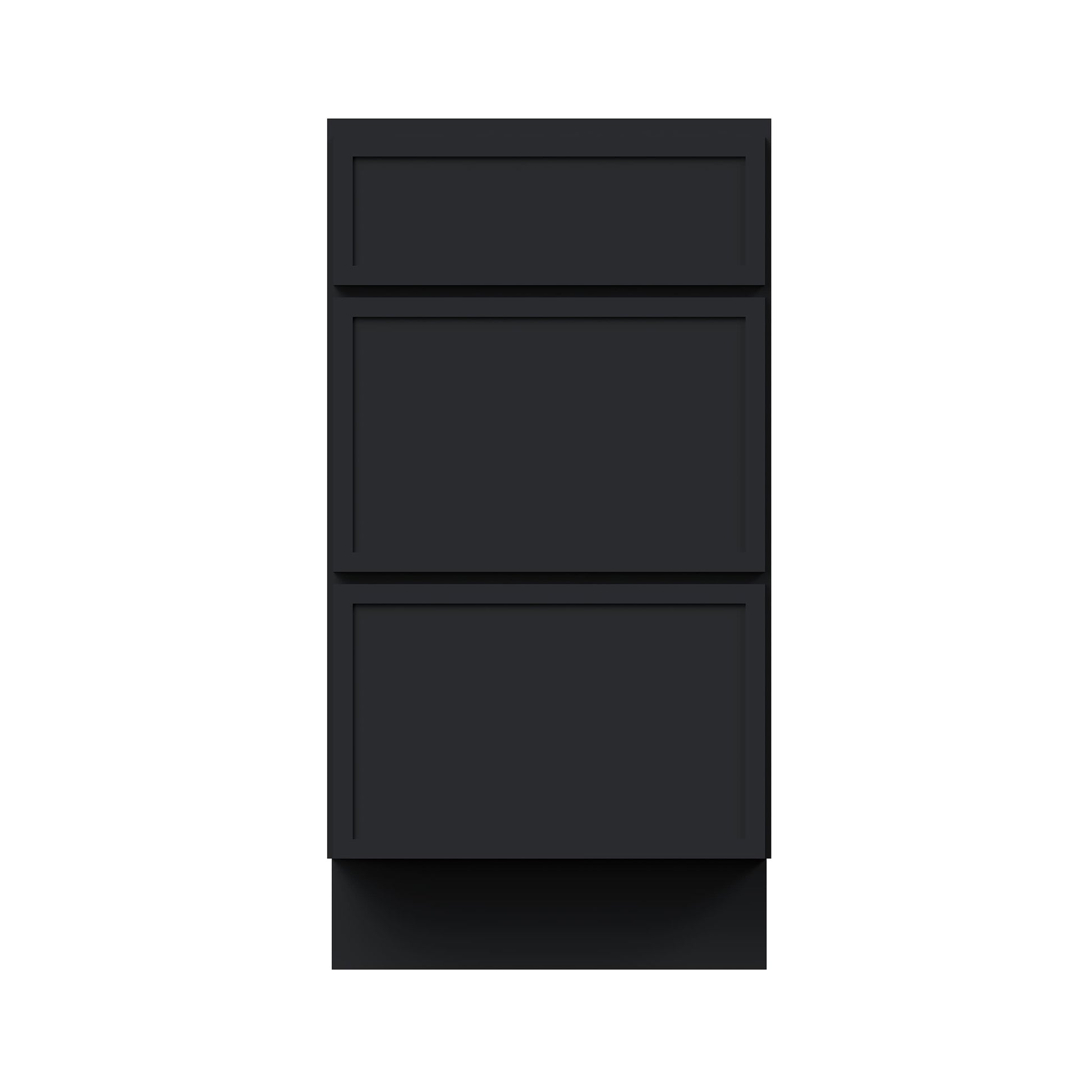 Slim Ebony Black Shaker RTA 12"-36"W x 34.5"H x 24"D 9-Size Drawer Base Cabinet with 3 Drawers