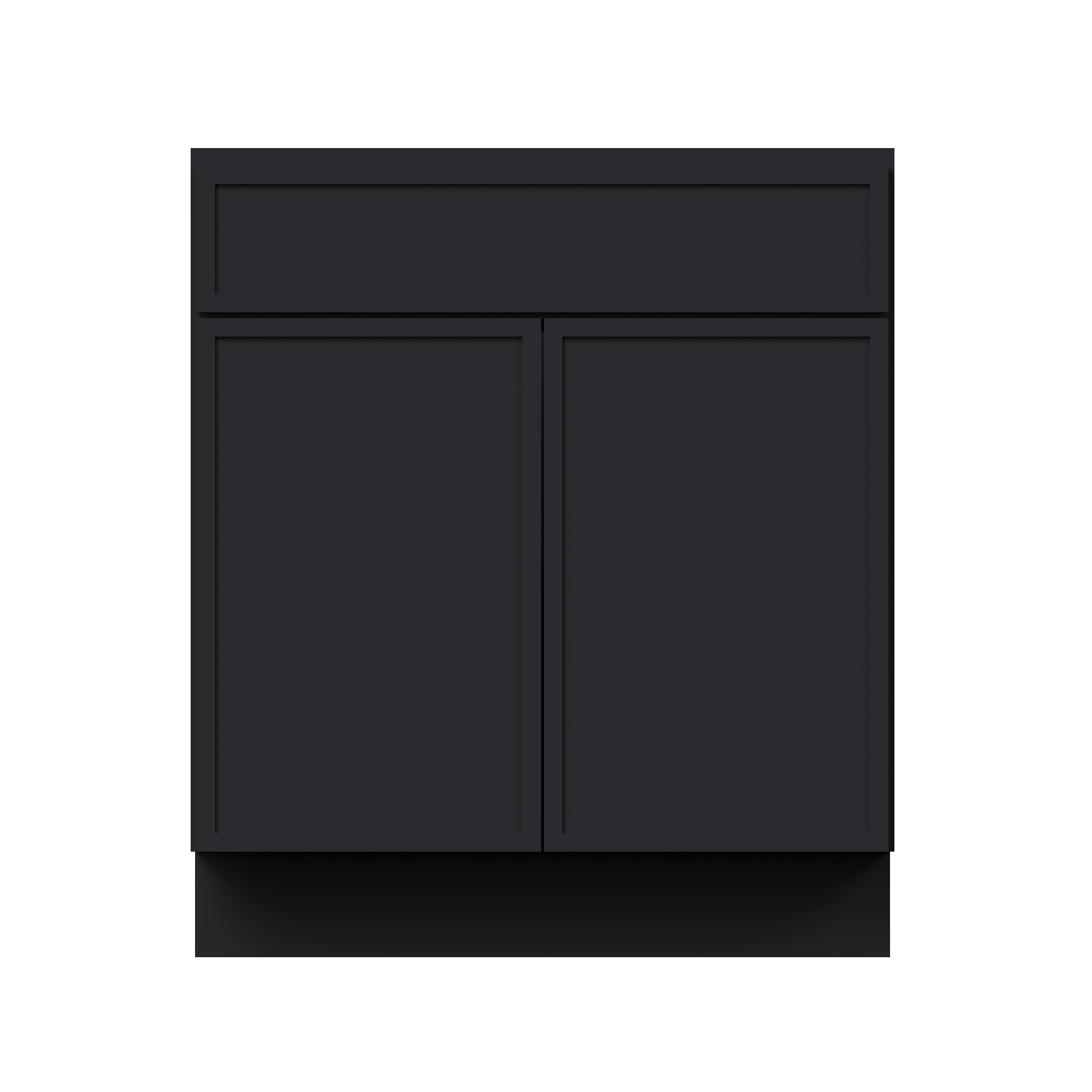 Slim Ebony Black Shaker RTA 24"/27"/30"W x 34.5"H x 24"D Standard Base Cabinet with 1 Drawer and 2 Doors