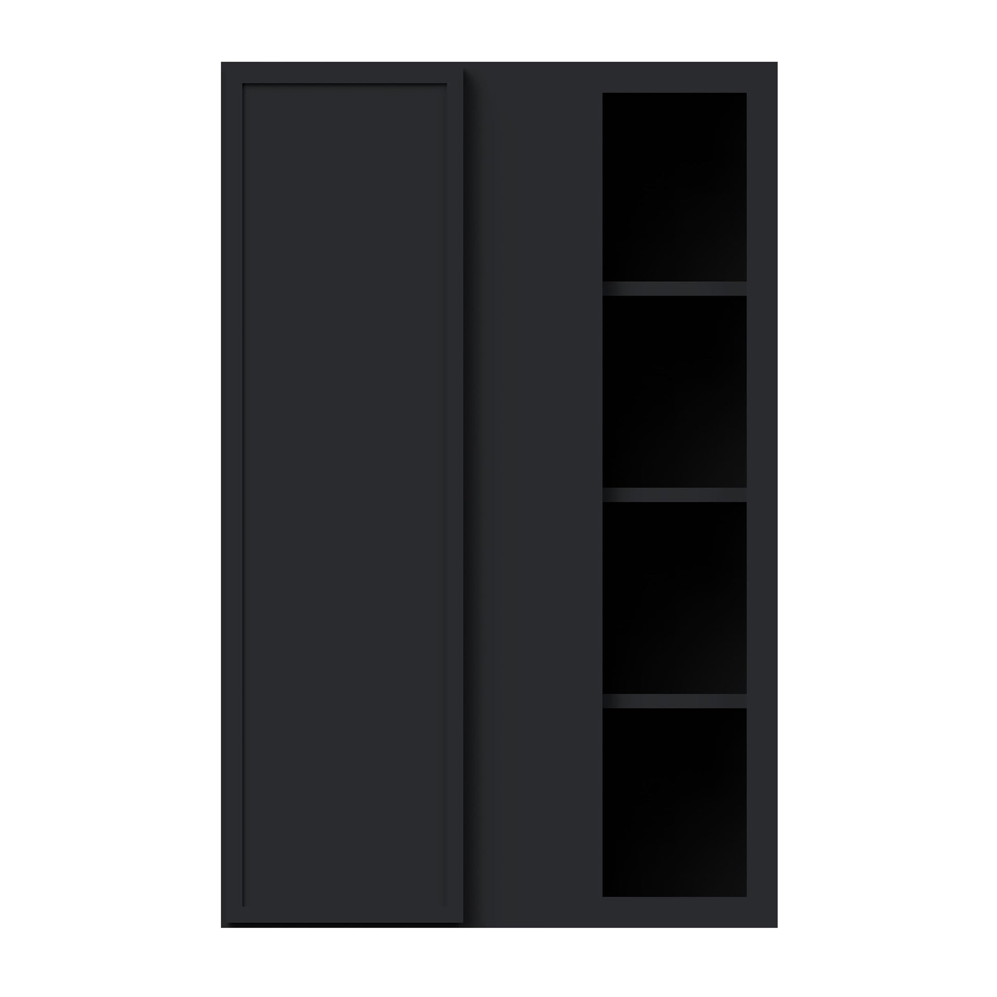 Slim Ebony Black Shaker RTA 27"W x 30"/36"/42"H x 12"D Standard Corner Wall Cabinet with Shelves