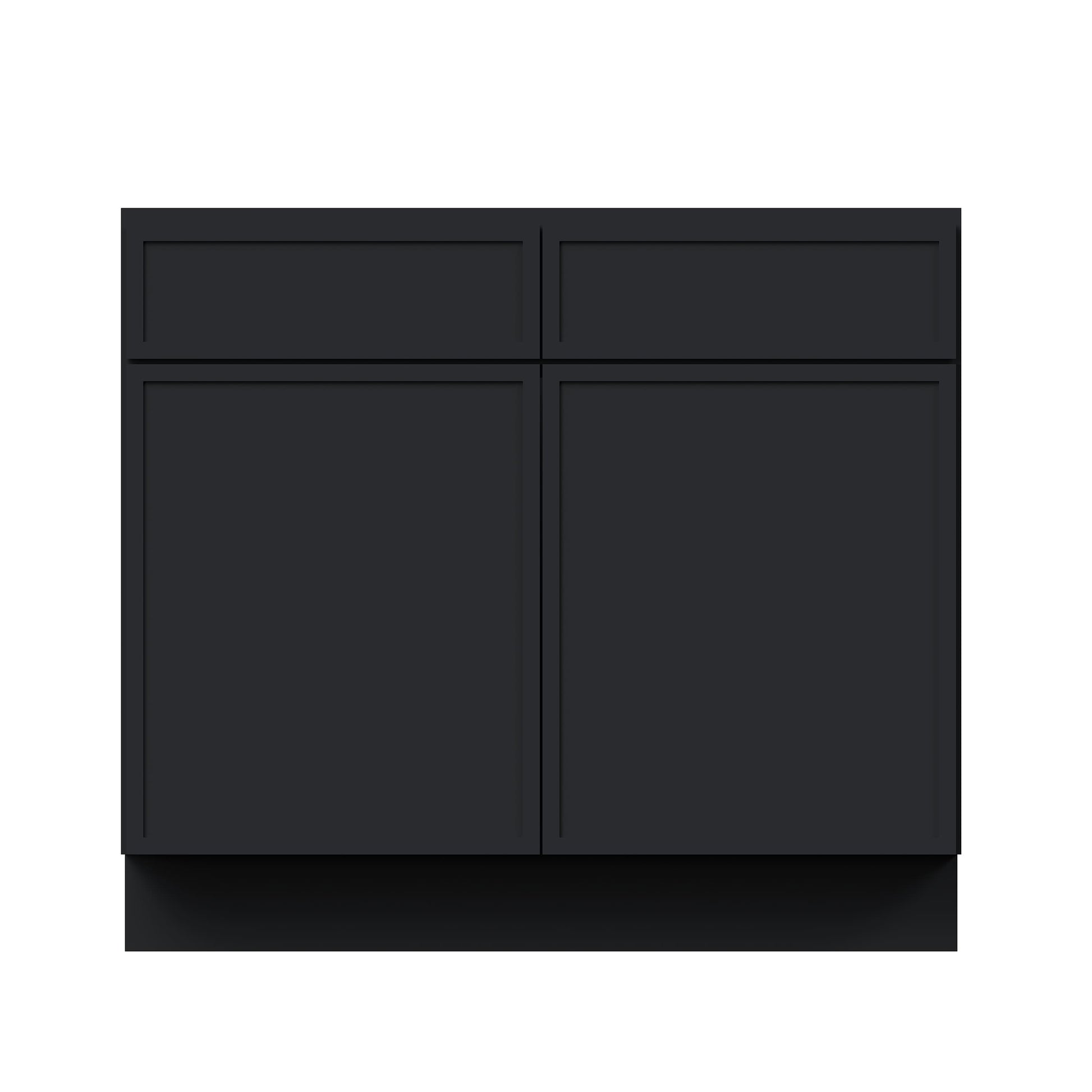 Slim Ebony Black Shaker RTA 33"/36"/39"/42"W x 34.5"H x 24"D Standard Base Cabinet with 2 Drawers and 2 Doors