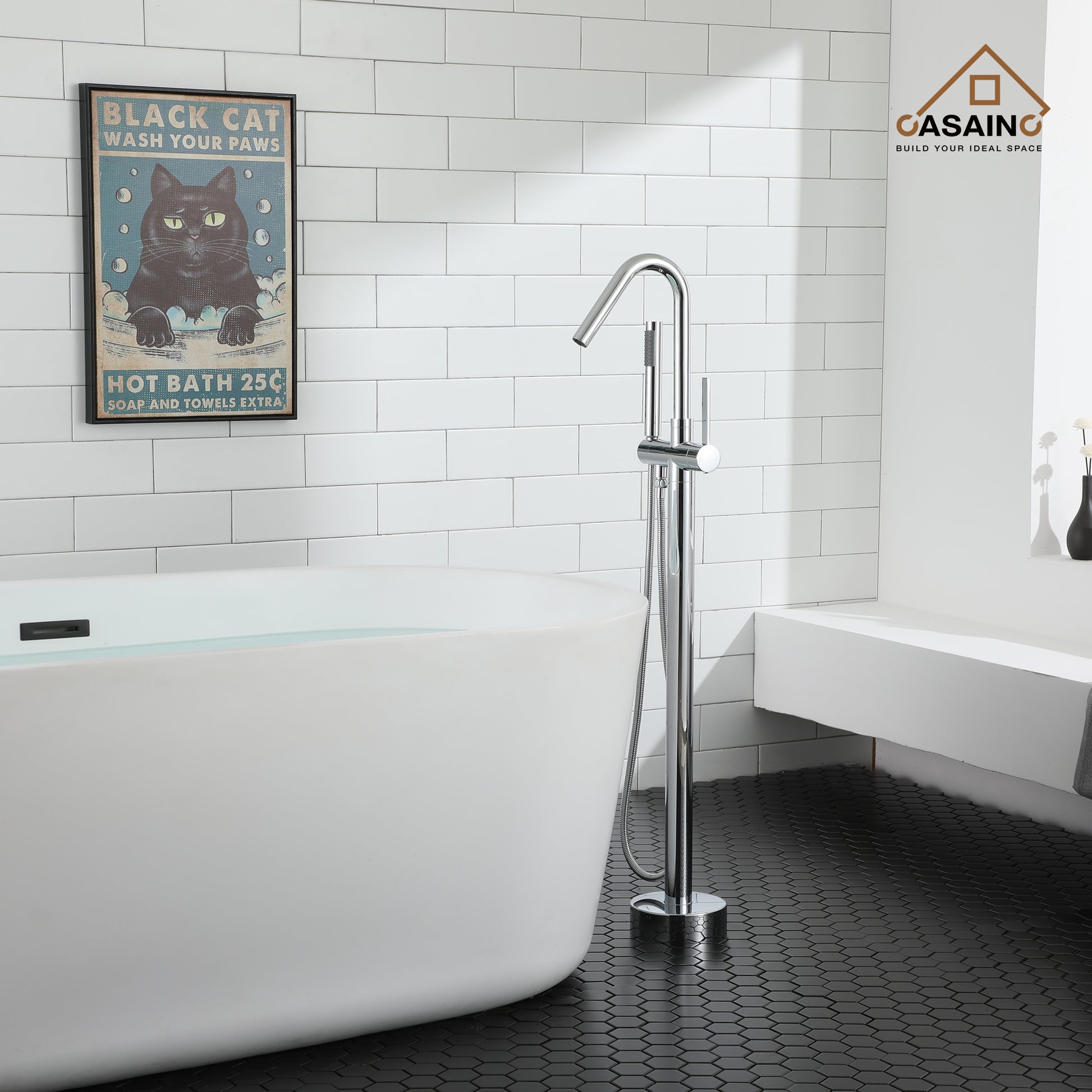 Freestanding Single-Handle Bathtub Faucet with Hand Shower