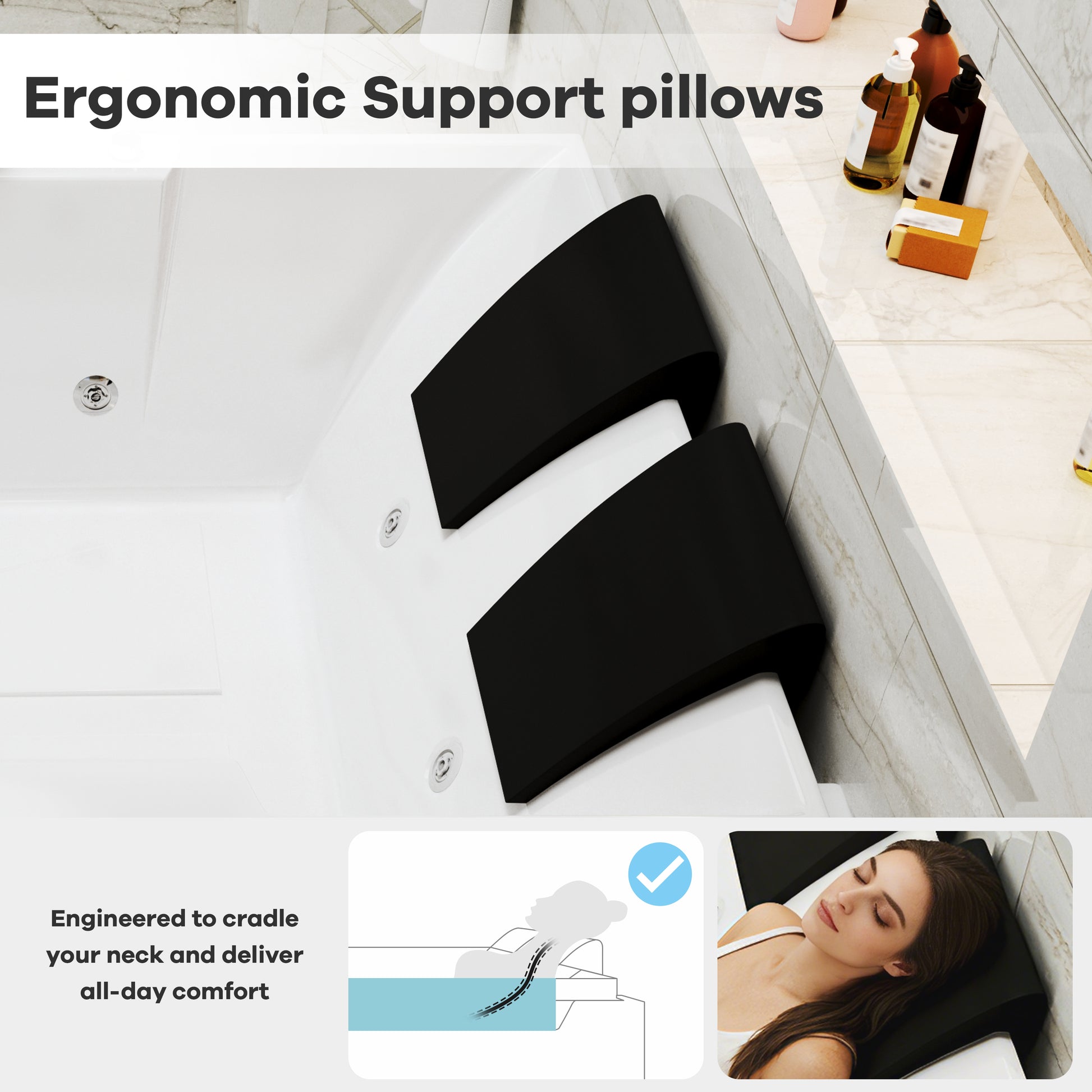 73" Two-Person Whirlpool Tub with Hydro Massage Jets & Chromotherapy Lighting